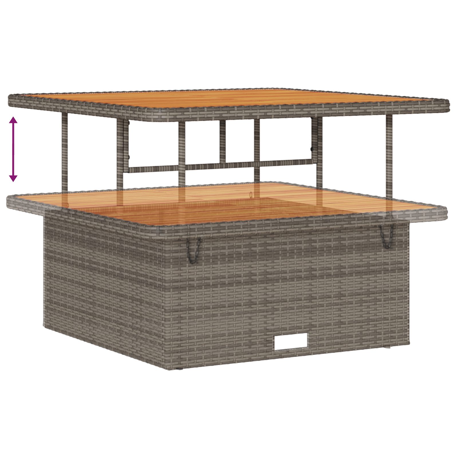 Set de canapea de grădină  cu 11 piese și perne gri din ratan poli și acacia, Set de dining de grădină  cu 3 piese și perne gri din ratan poli și acacia [10]