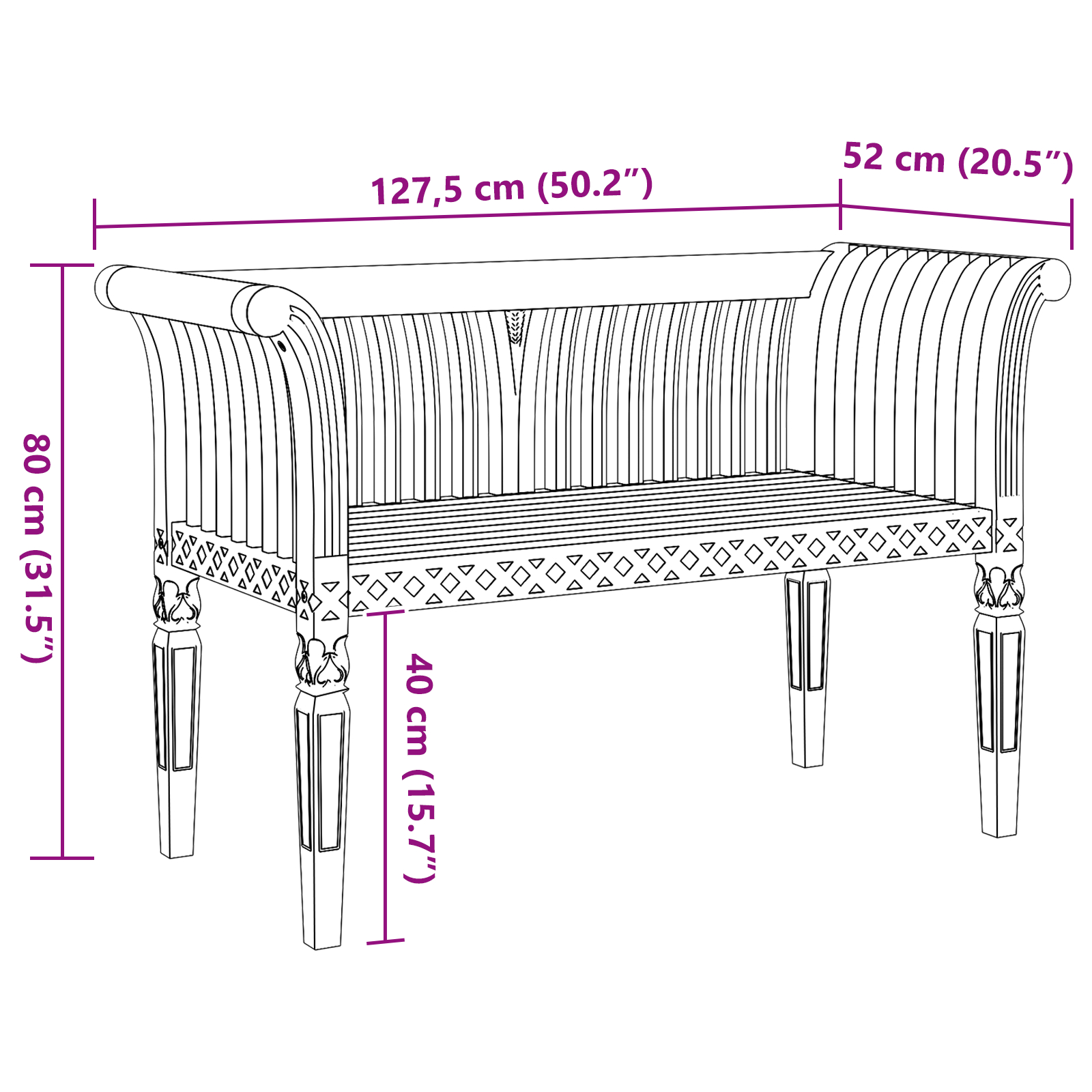 Bancă de Grădină 127.5x52x80 cm Lemn Masiv Tec [11]