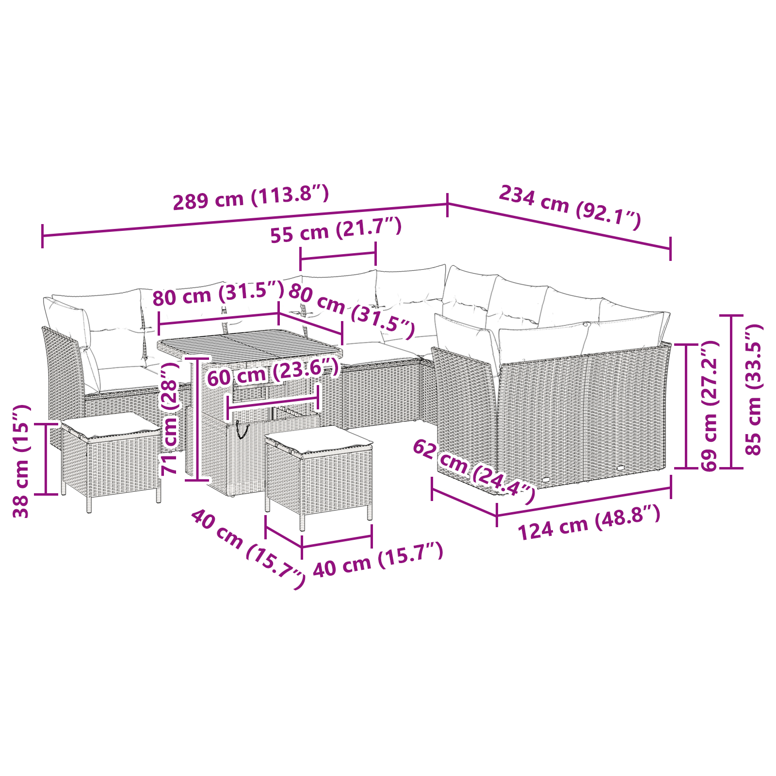 Set canapea pentru grădină  cu 12 piese și perne, Negru, Ratan polimeric, Acacia, Set dining pentru grădină  cu 3 piese și perne, Negru, Ratan polimeric, Acacia [8]