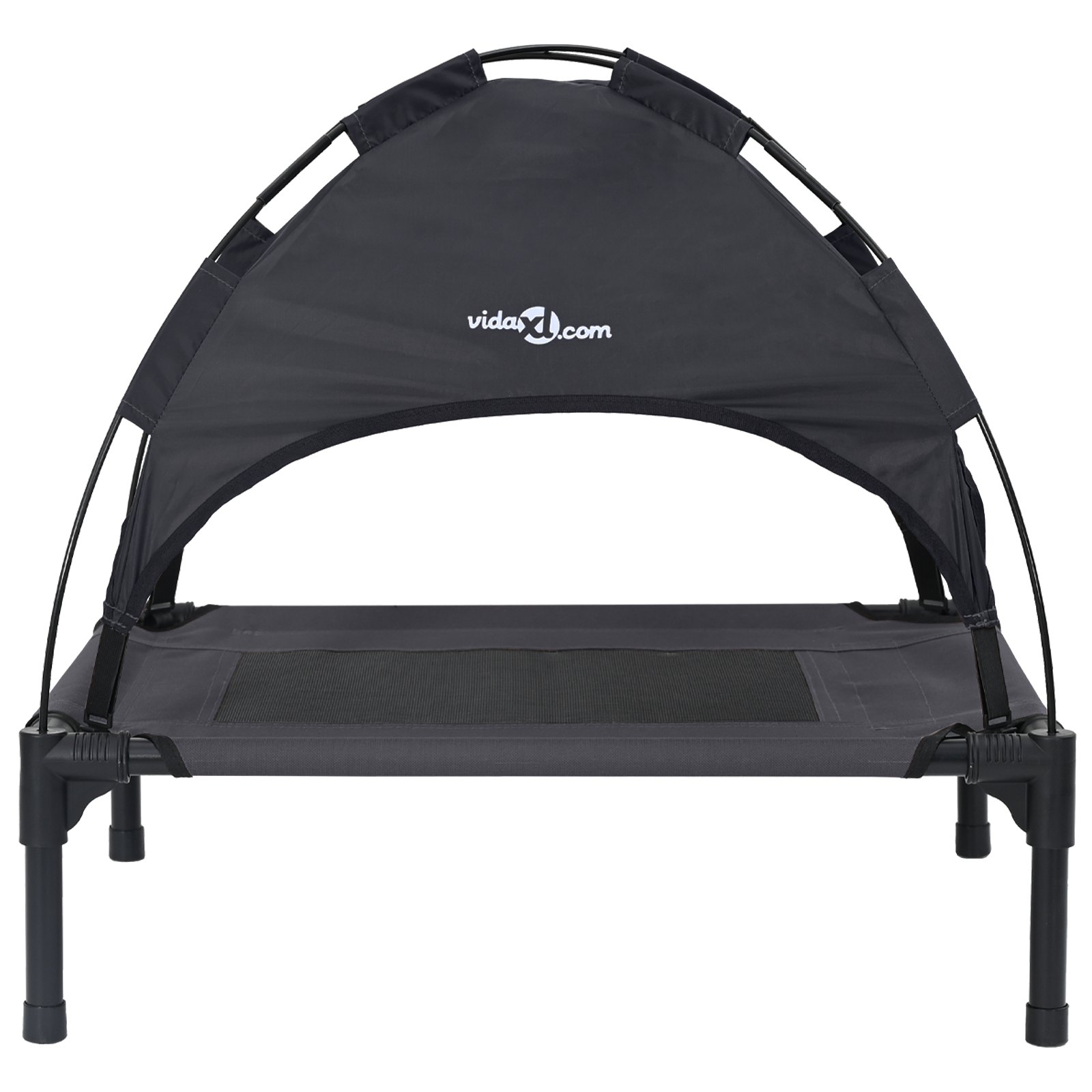 Pat ridicat pentru câini cu acoperiș detașabil Negru S Oțel [3]