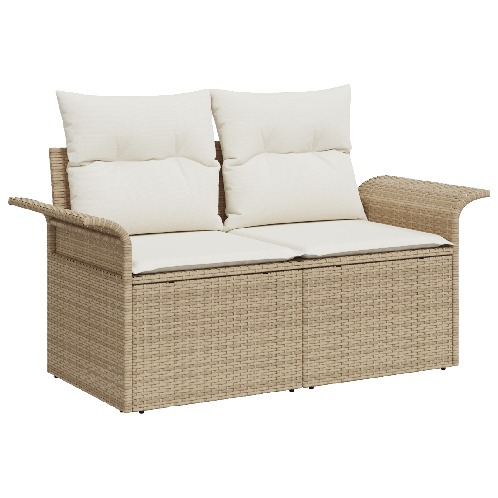 Set de 9 Piese de Sofa pentru Grădină cu Perne Bej Ratan Poly, Sofa pentru Grădină cu 2 Locuri cu Spațiu de Depozitare & Perne Bej Ratan Poly [3]