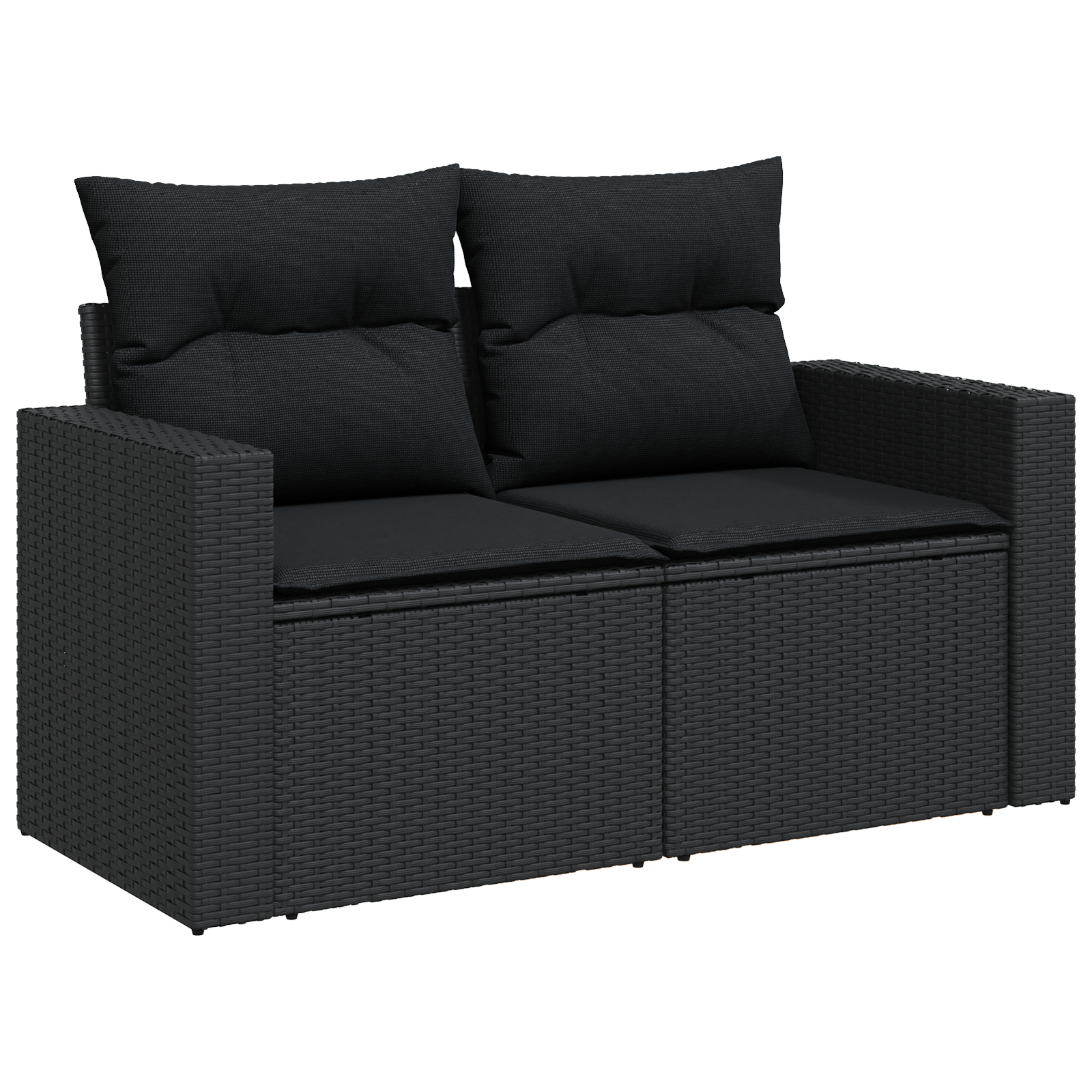 Set de Sofa pentru Grădină  cu 11 Piese cu Perne Negru Poliratan Acacia, Set de Masă pentru Grădină  cu 3 Piese cu Perne Negru Poliratan Acacia [3]