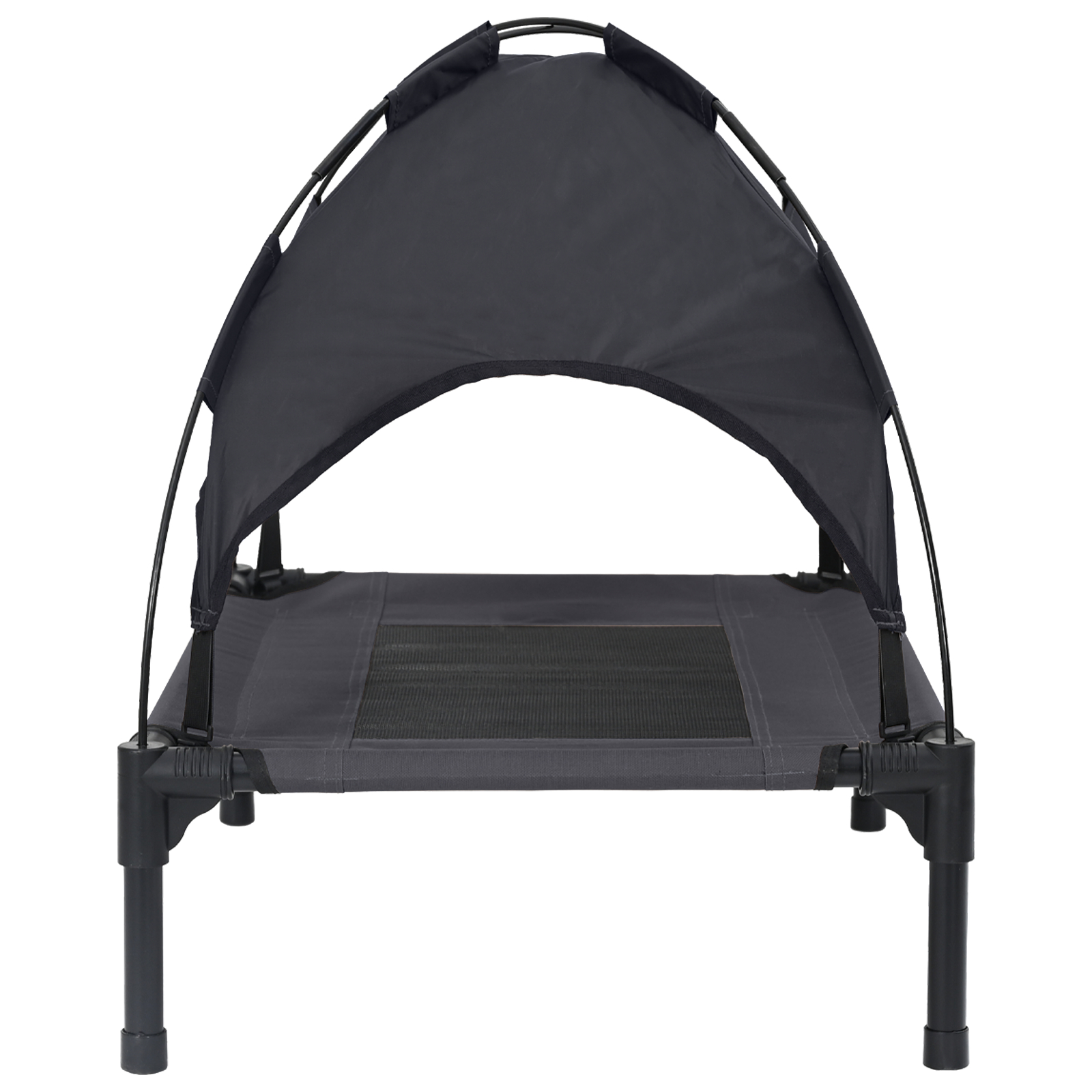 Pat ridicat pentru câini cu acoperiș detașabil Negru S Oțel [4]