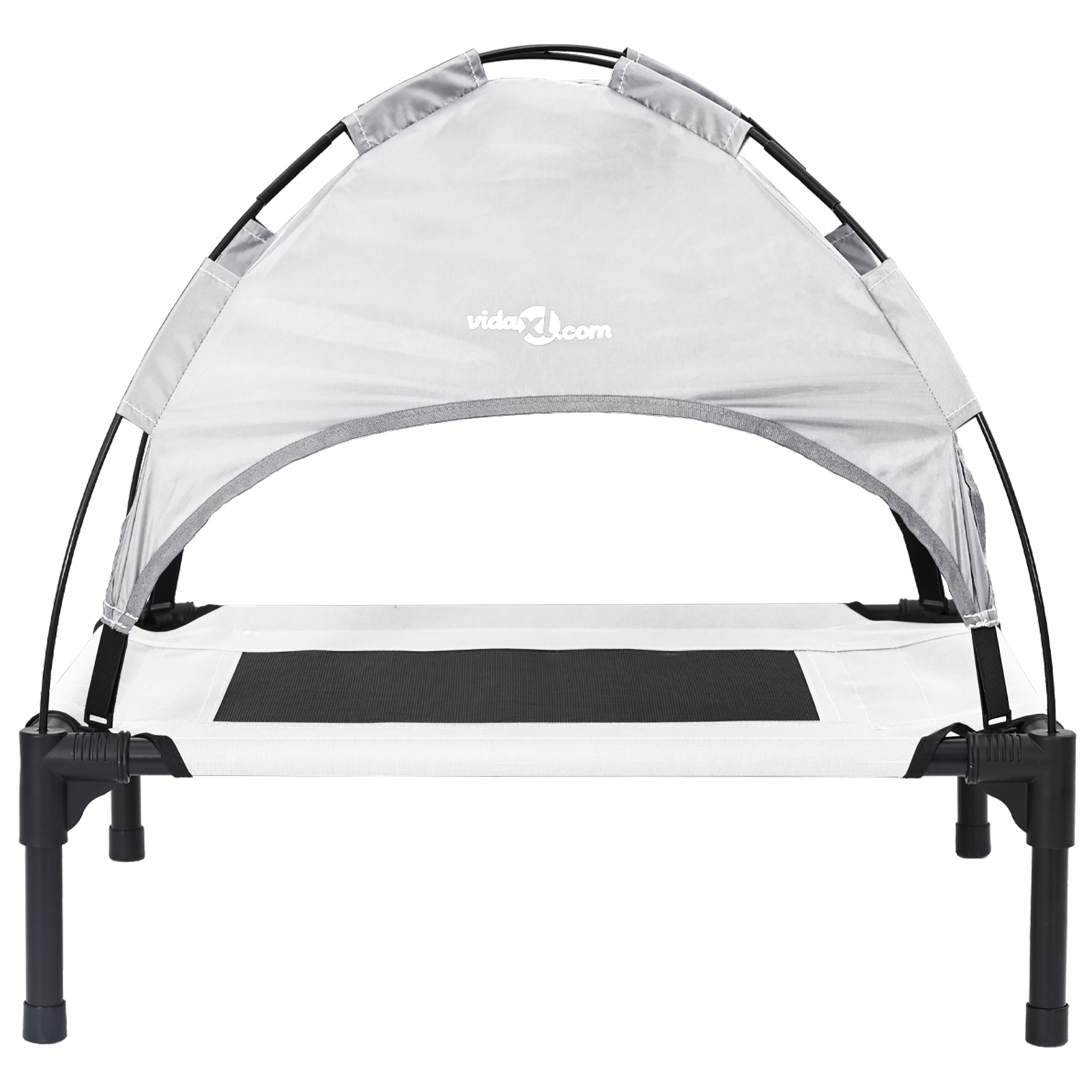 Pat ridicat pentru câini cu acoperiș detașabil Argintiu Oțel [3]