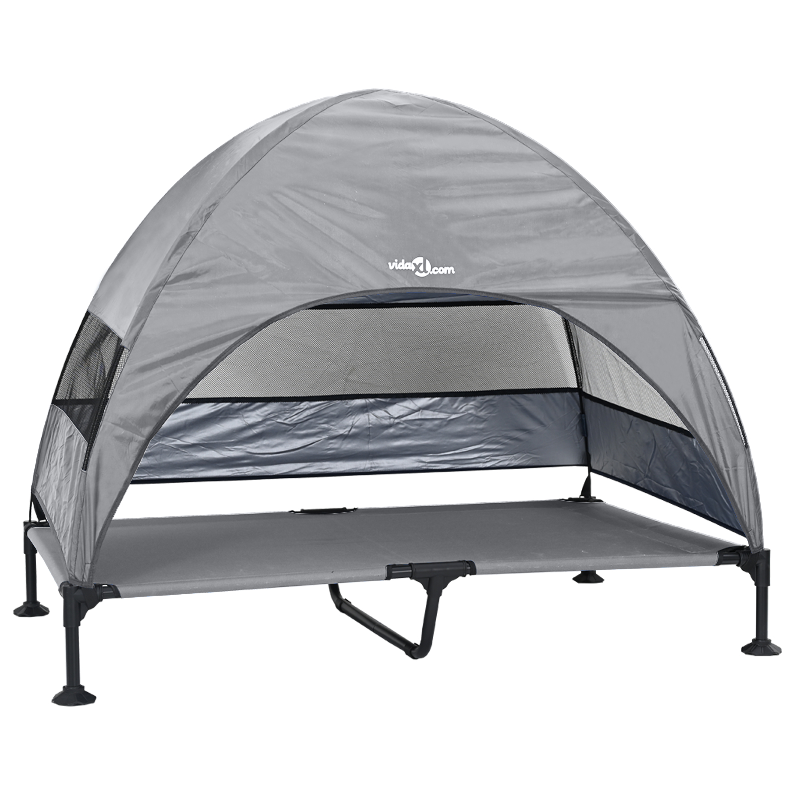 Pat pentru câini ridicat cu copertină detașabilă gri deschis XL oțel [1]