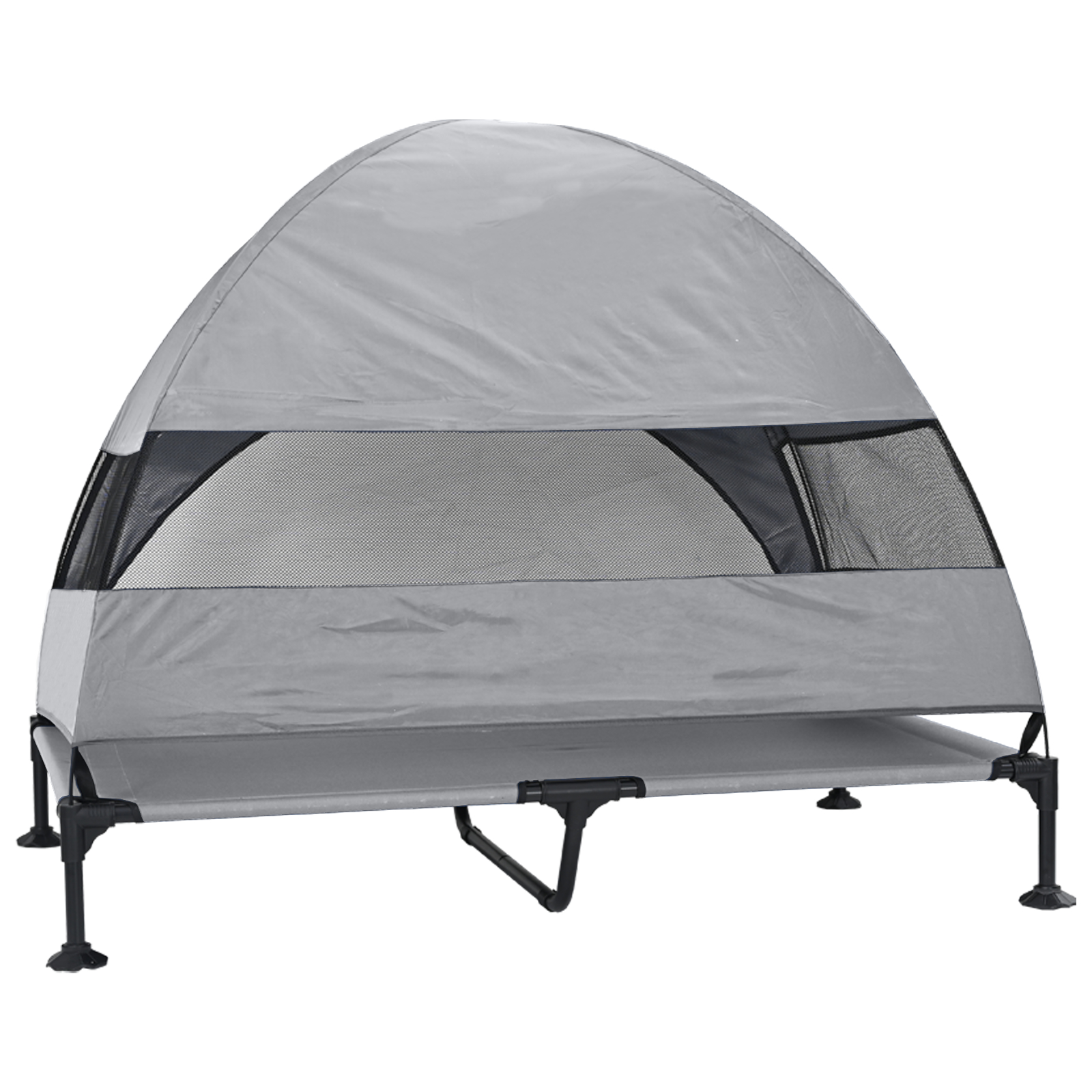 Pat pentru câini ridicat cu copertină detașabilă gri deschis XL oțel [5]