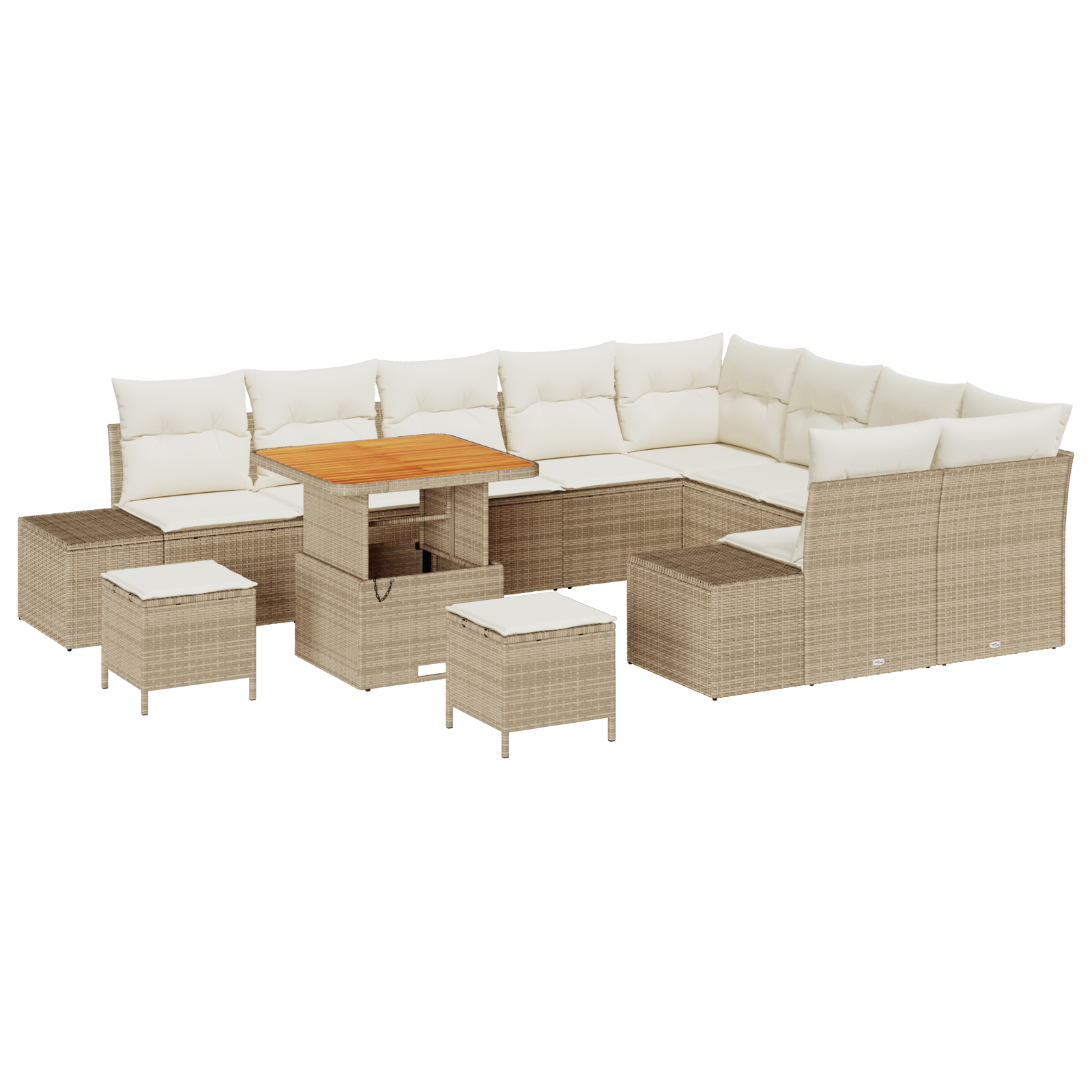 Set de Sofa pentru Grădină cu 12 Piese și Perne Bej Răchită Poliester Acacia,  Set de Dining pentru Grădină cu 3 Piese și Perne Bej Răchită Poliester Acacia,  Sofa pentru Grădină cu 2 Locuri și Perne  [1]