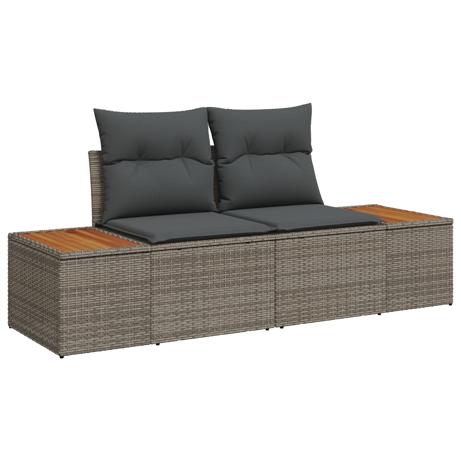 Set de sofa de grădină  8 Piese cu Perne Gri Poliratan Acacia, Set de masă de grădină  3 Piese cu Perne Gri Poliratan Acacia [5]