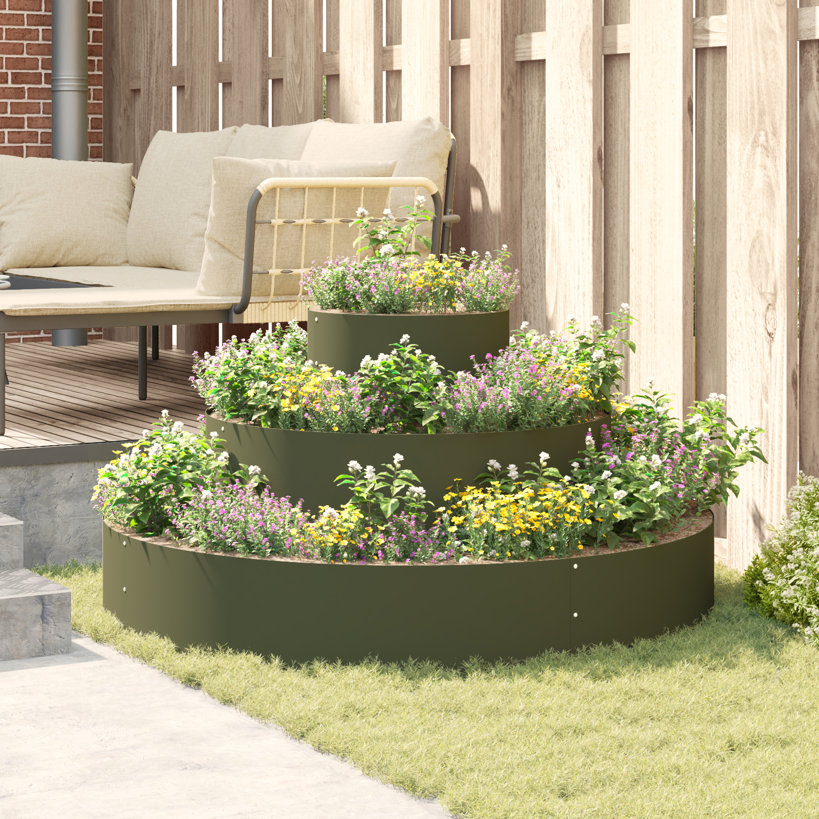 Ghiveci din metal Oțel/Verde măsliniu Ø 120 cm [4]