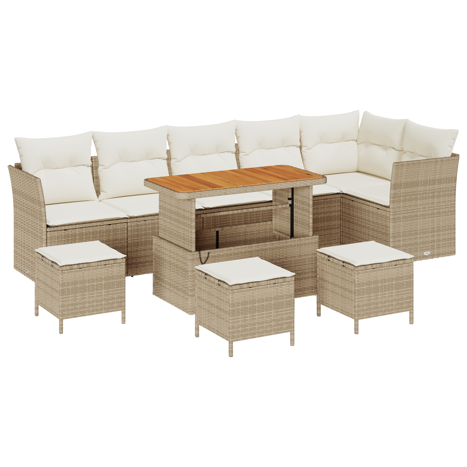 Set de 10 Piese de Sofa de Grădină cu Pernițe Bej Ratan,  Set de 4 Piese de Dining pentru Grădină cu Pernițe Bej Ratan [1]