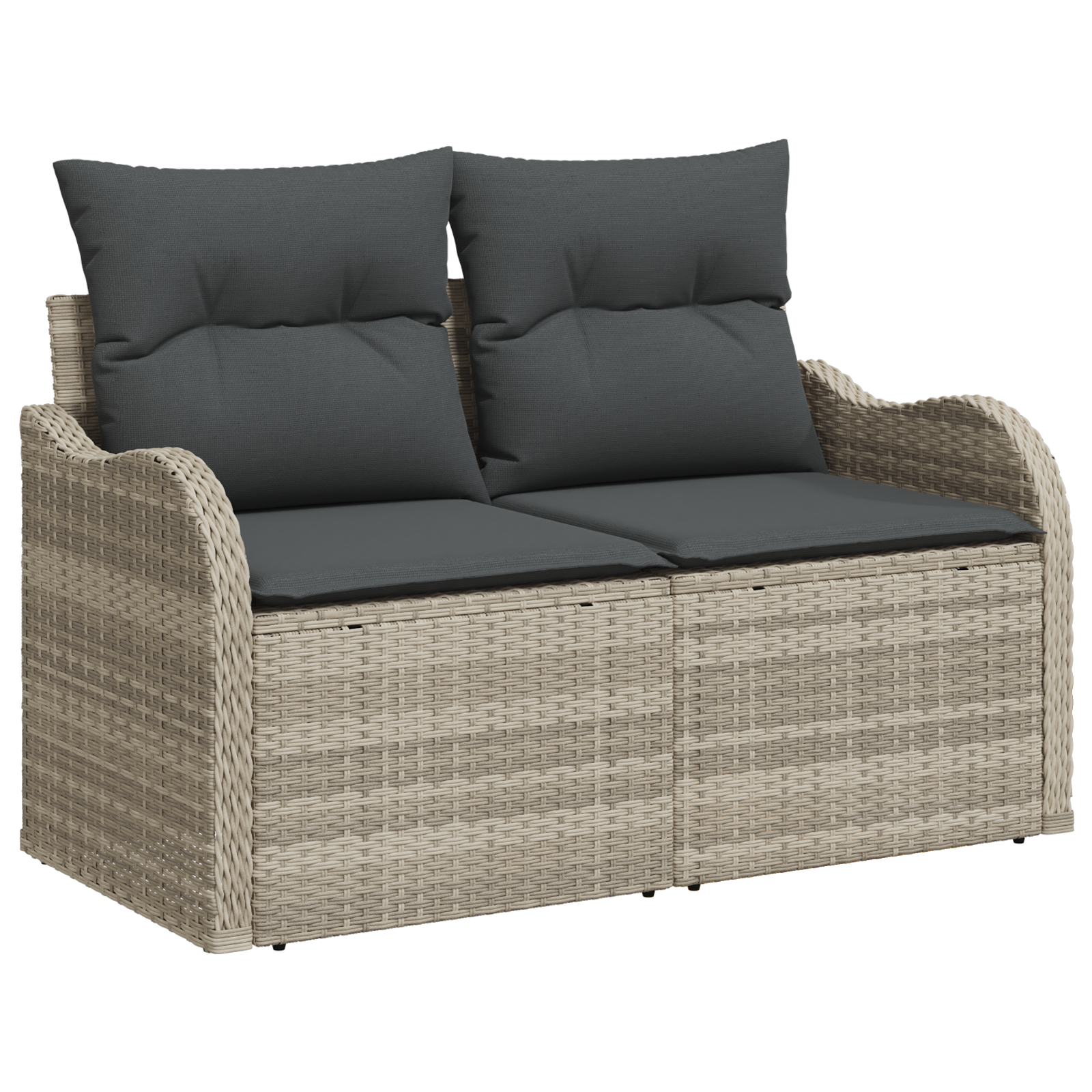 Set de Sofa pentru Grădină cu Perne Gri Deschis din Ratan Poli,  Sofa pentru Grădină cu Două Locuri și Perne Gri Deschis din Ratan Poli [3]