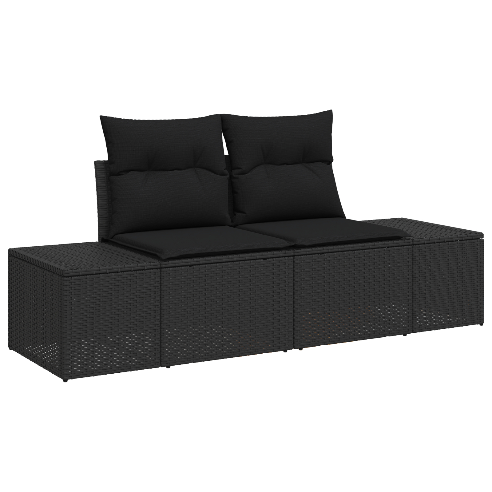 Set de sofa pentru grădină  10 piese cu perne negre din poliratan de acacia, Sofa pentru grădină  2 locuri cu perne negre din poliratan, Set de dining pentru grădină  4 piese cu perne negre din polira [3]
