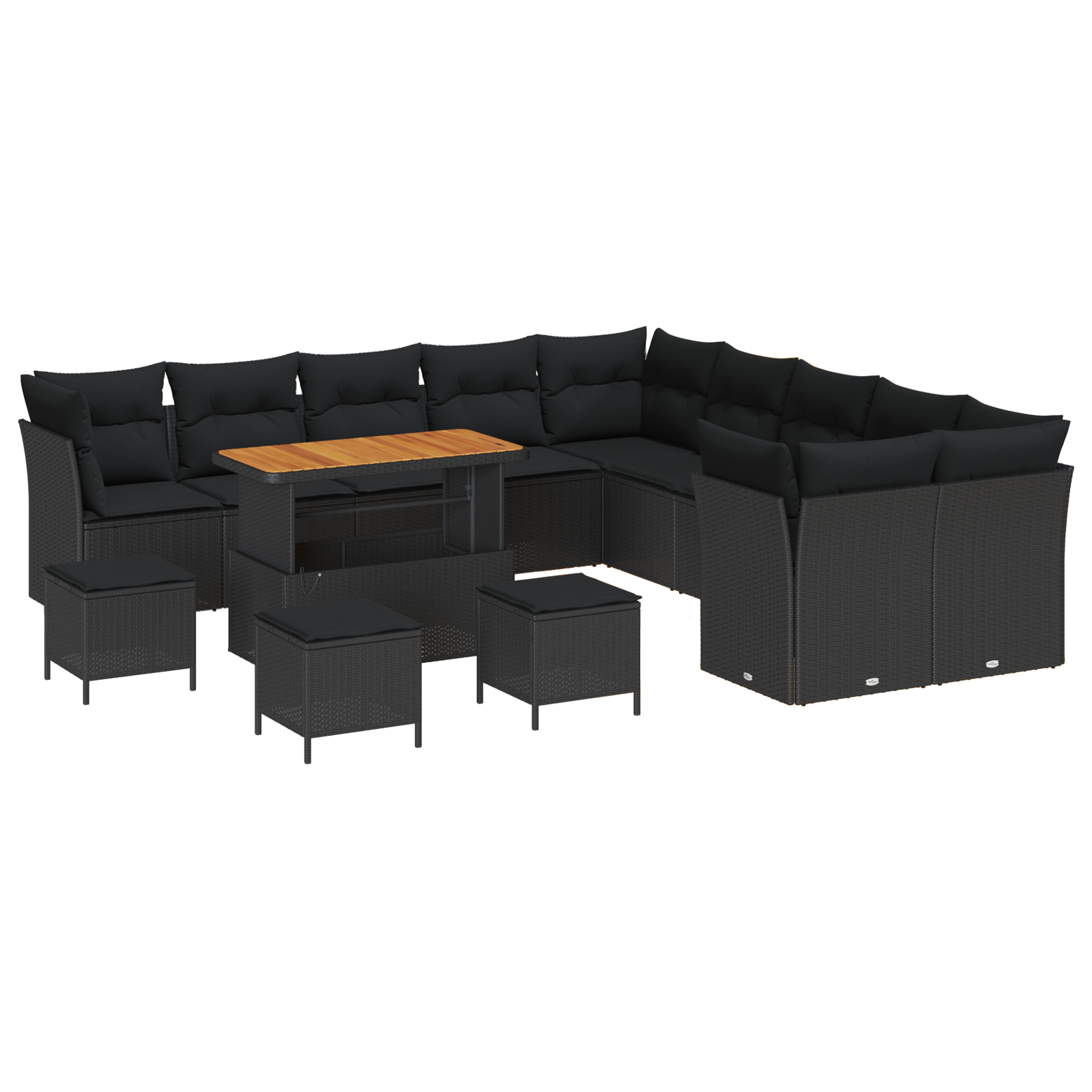 Set de Sofa pentru Grădină  de 14 Piese cu Perne Negru Poliratan Acacia, Set de Cină pentru Grădină  de 4 Piese cu Perne Negru Poliratan Acacia [1]