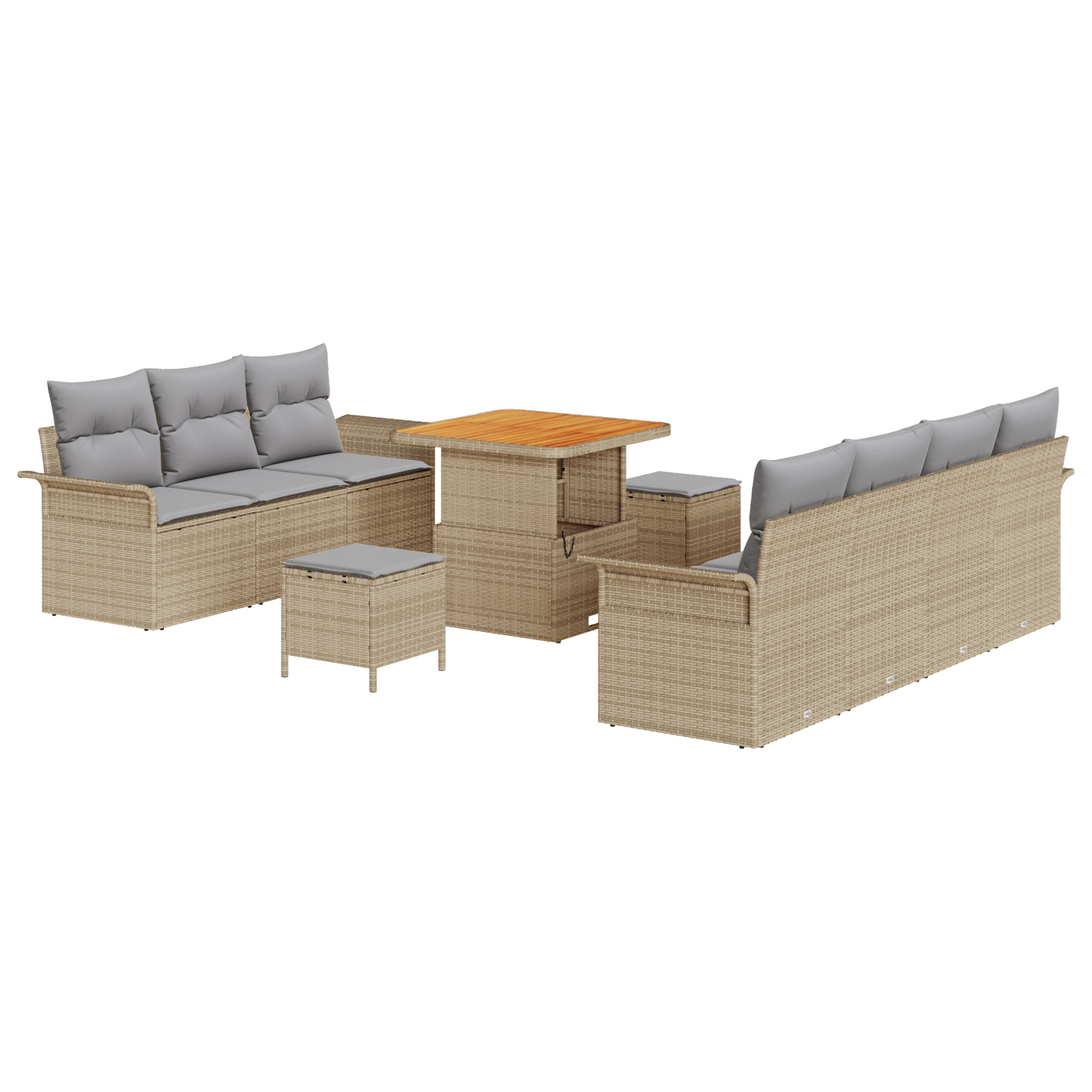 Set de 10 Piese de Sofa pentru Grădină cu Perne Bej din Poliratan și Acacia, Sofa pentru Grădină cu 2 Locuri și Perne Bej din Poliratan, Set de Dining cu 3 Piese pentru Grădină cu Perne Bej din Polira [1]