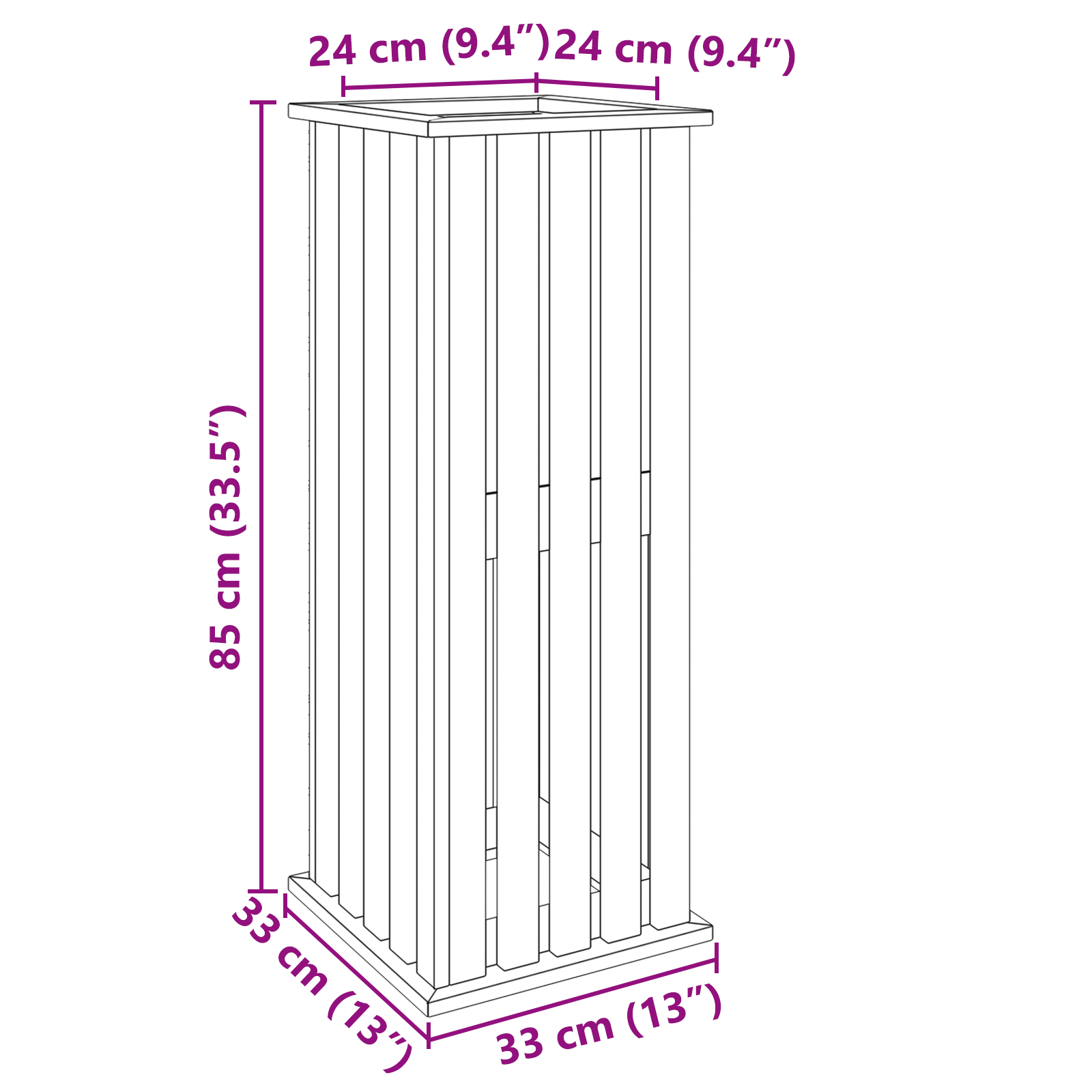 Vaza grădină cu dimensiunile 33x33x85 cm din lemn de pin impregnat [9]