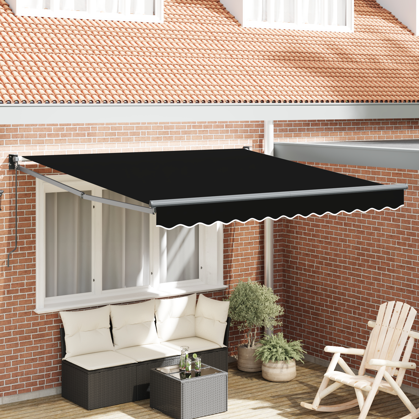 Marchiză Manuală Retractabilă Neagră 300x250 cm, Fabrică de înlocuire pentru Marchiză  3x2,5 m Cadru Negru [1]
