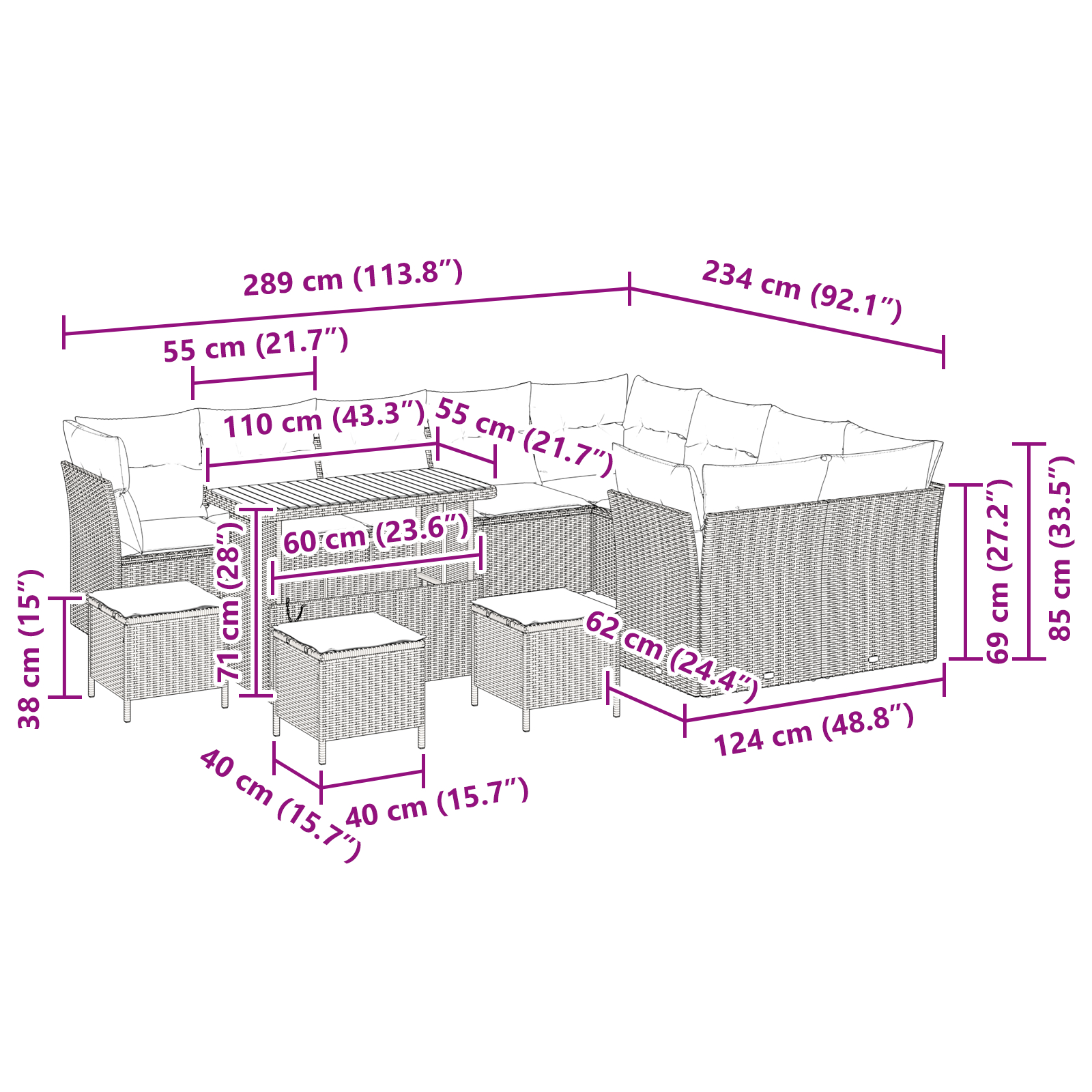 Set de canapea pentru grădină  cu 13 piese și perne bej poli ratan acacia, Set de dining pentru grădină  cu 4 piese și perne bej poli ratan acacia [8]