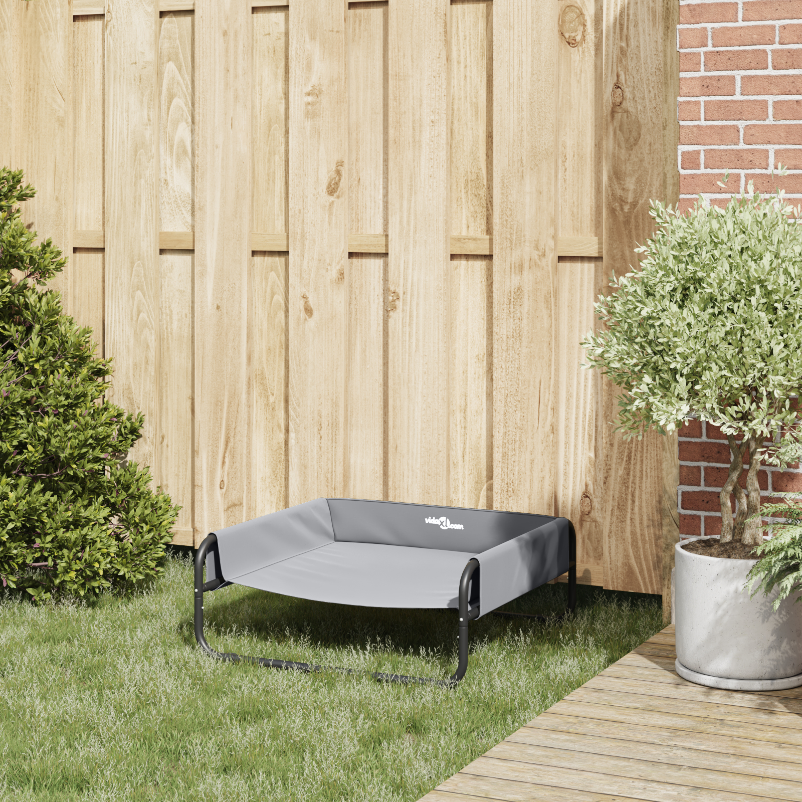 Pat ridicat pentru câini gri deschis M din țesătură Oxford și metal [2]