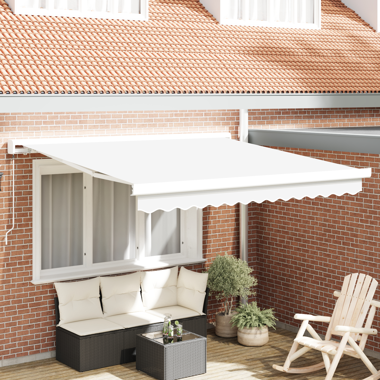 Mobilier grădină - Marchiză Manuală Retractabilă Alb 300x250 cm,  Material de Înlocuire pentru Marchiză 3x2.5 m Alb