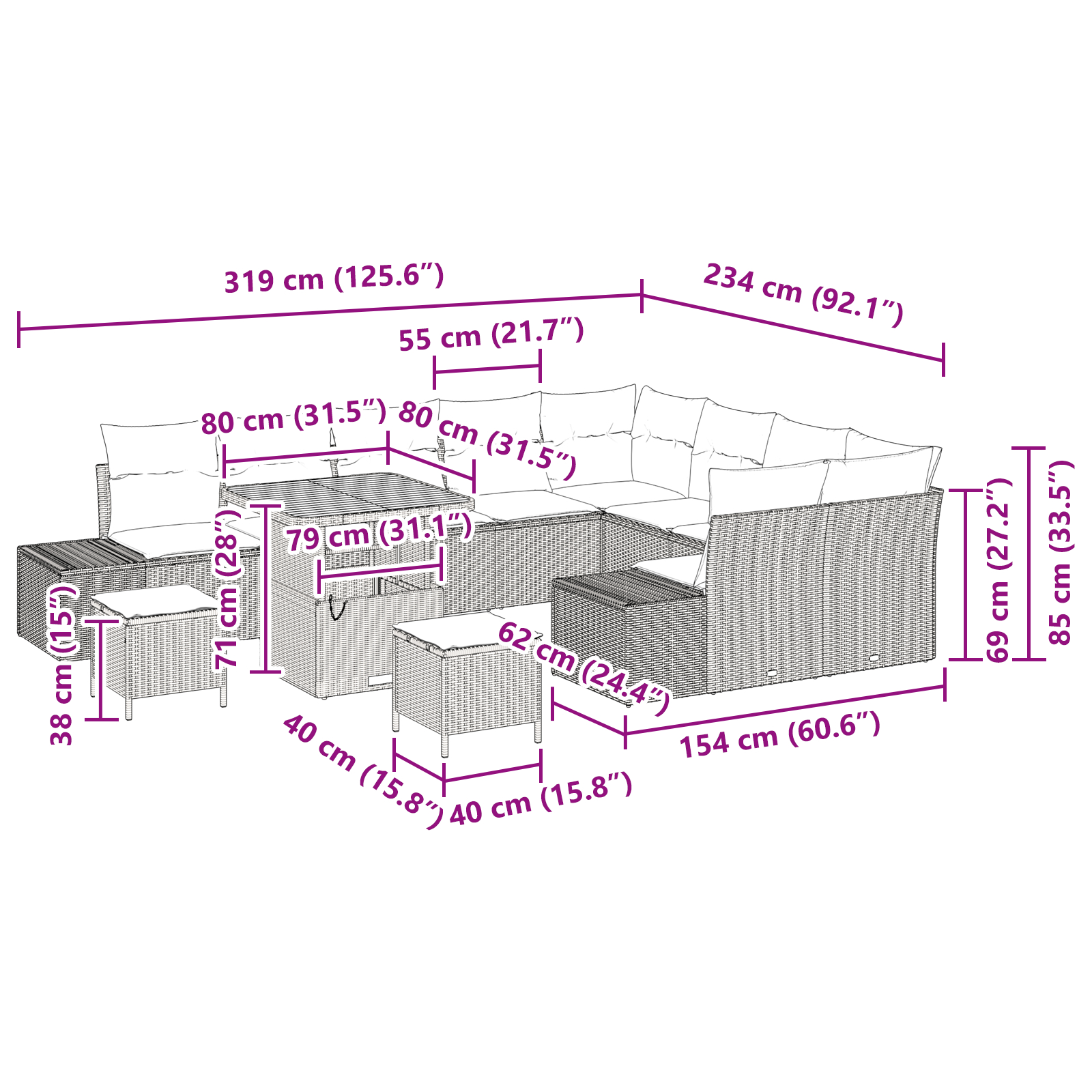 Set de Canapea pentru Grădină cu 12 Piese cu Perne Negru Poliratan Acacia,  Set de Dining pentru Grădină cu 3 Piese cu Perne Negru Poliratan Acacia,  Canapea pentru Grădină cu 2 Locuri cu Perne Negru  [9]