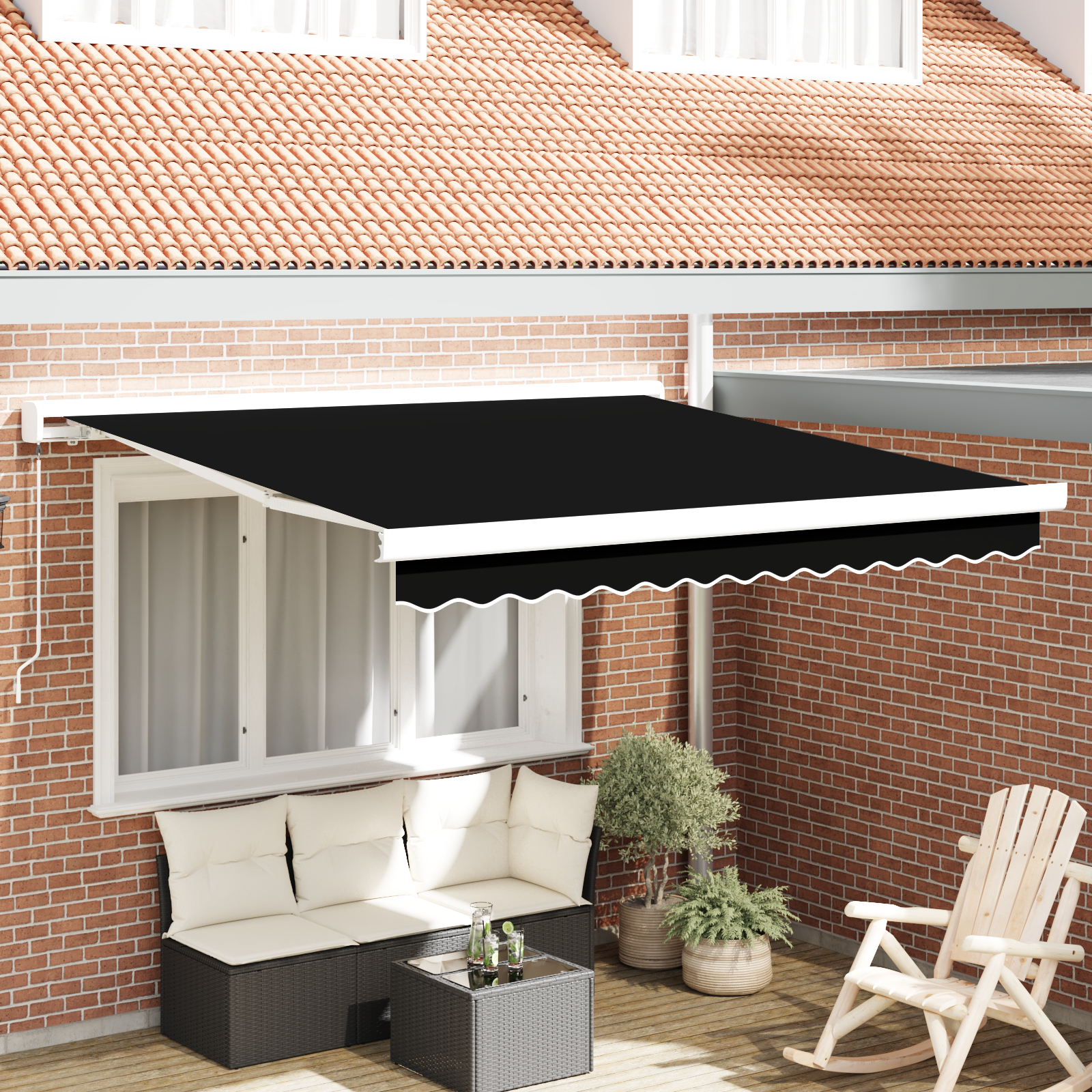 Mobilier grădină - Marchiză Manuală Retractabilă Neagră 300x250 cm, Țesătură de Înlocuire pentru Marchiză  3x2.5 m Cadru Negru