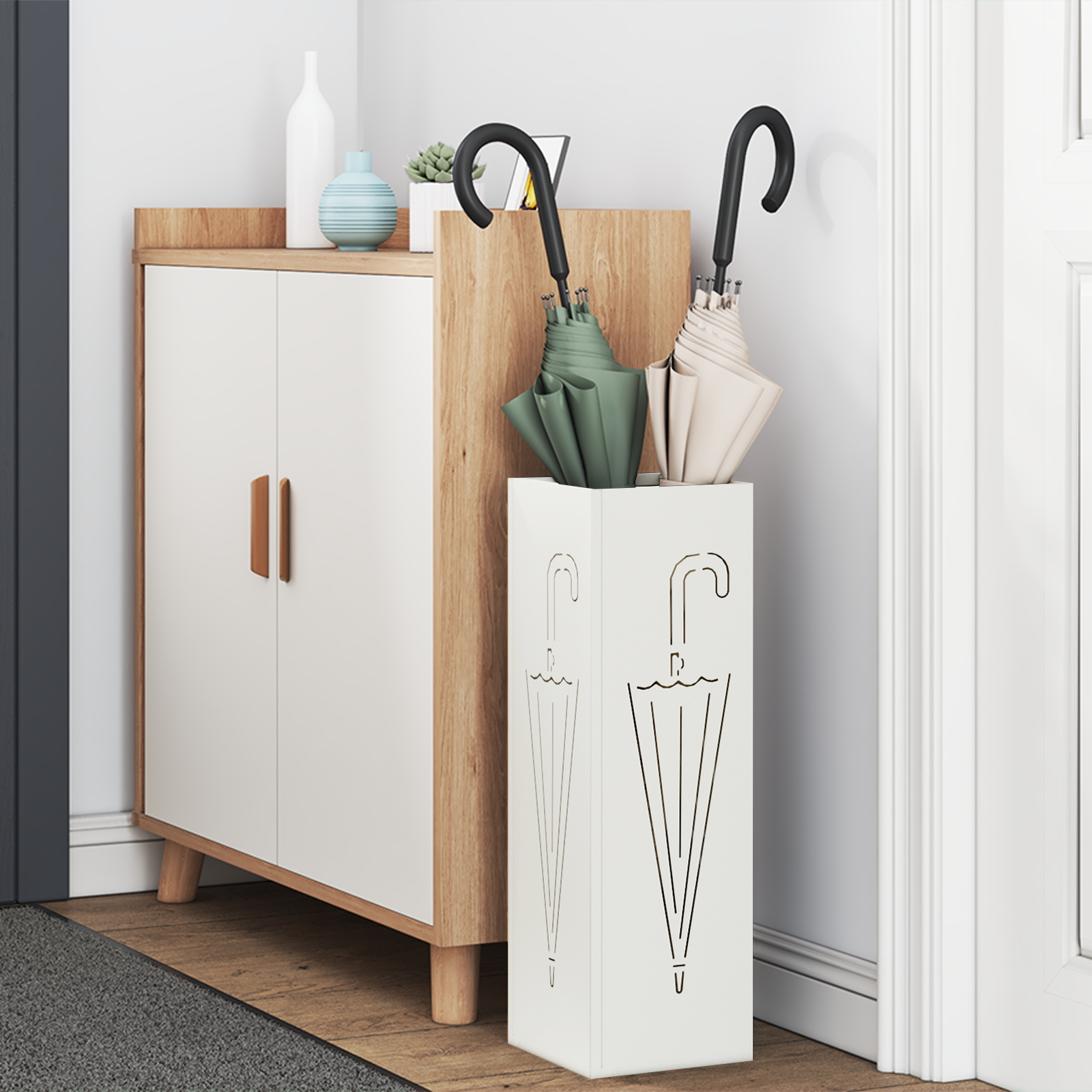 Suport umbrele Alb Metal Compact Suport umbrele Dreptunghiular [2]