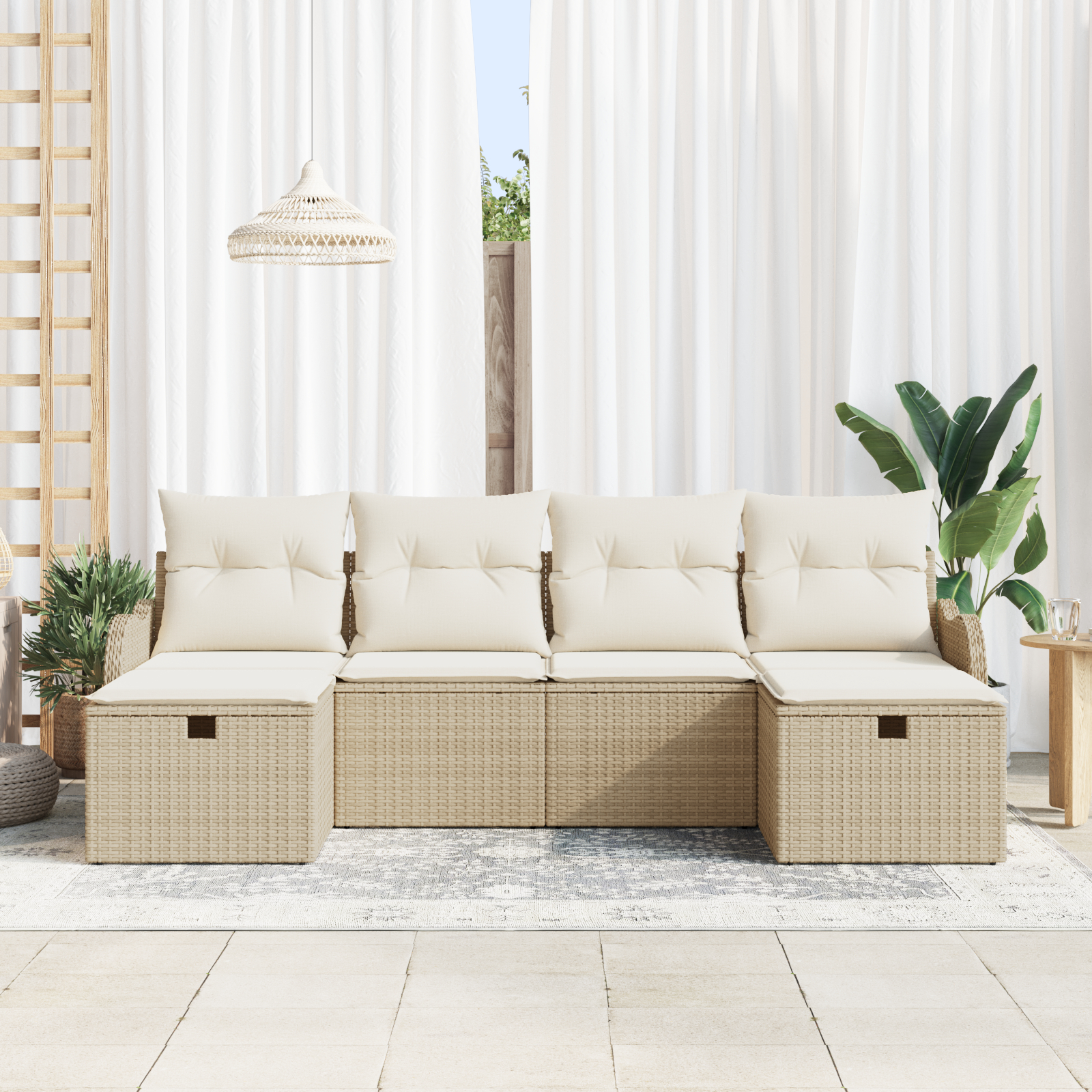 Set canapea grădină  6 piese cu perne Bej Poly Rattan, Canapea grădină  2 locuri cu perne Bej Poly Rattan [2]