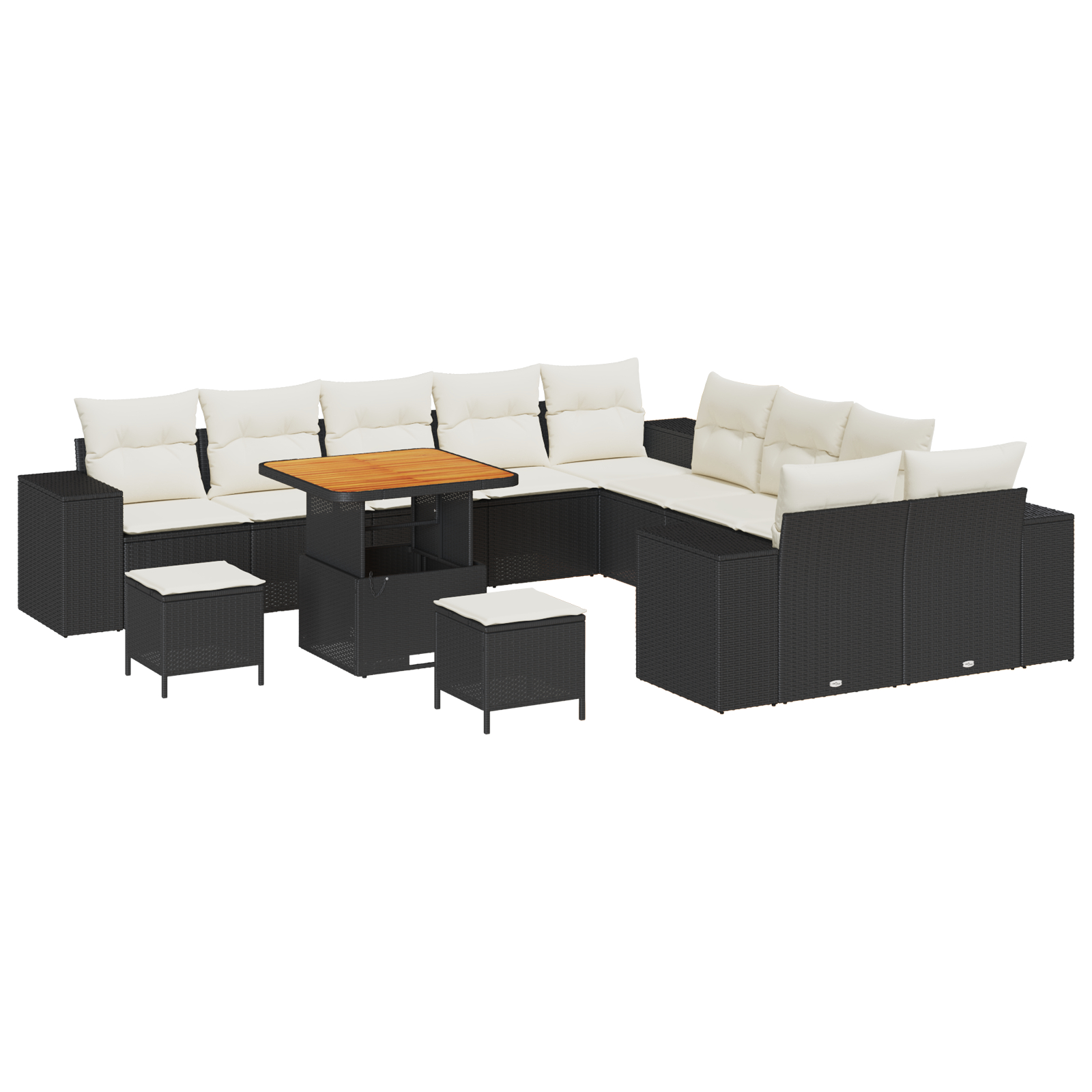 Set de sofa de grădină  cu 13 piese cu perne Black Poly Rattan Acacia, Set de dining de grădină  cu 3 piese cu perne Black Poly Rattan Acacia [1]