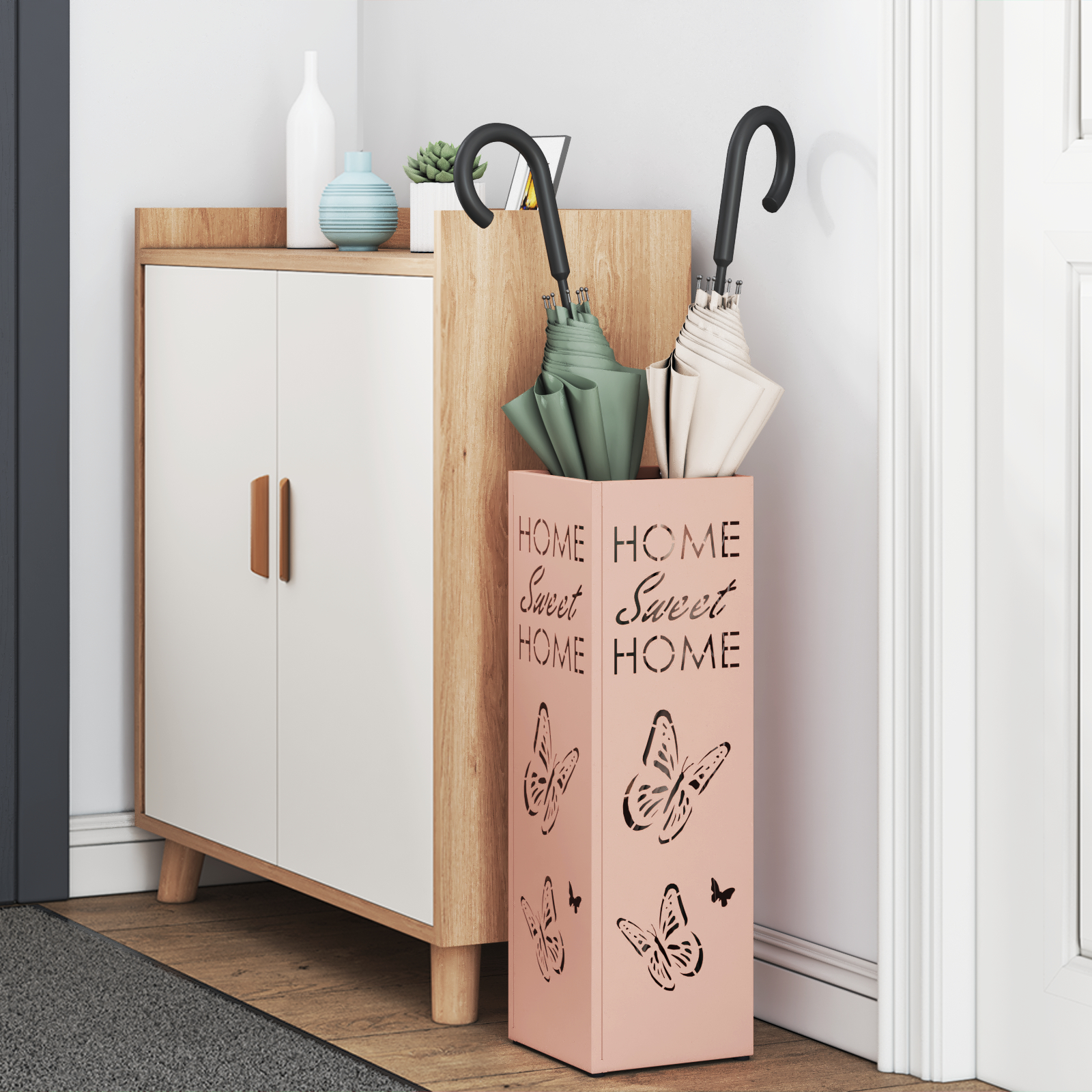 Suport de umbrele Roz Metal Mediu Inserții Decorative [2]