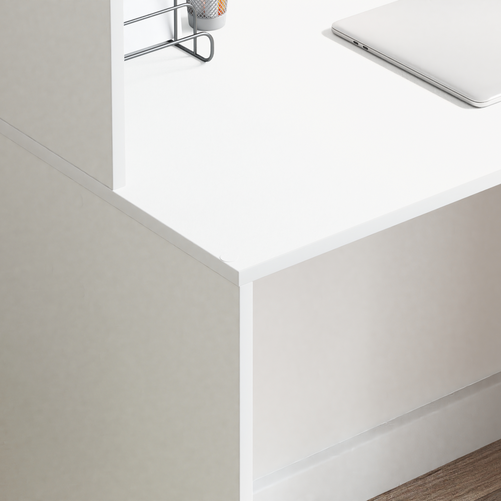 Birou alb de scris Alb MDF Compact Rafturi decorative [3]