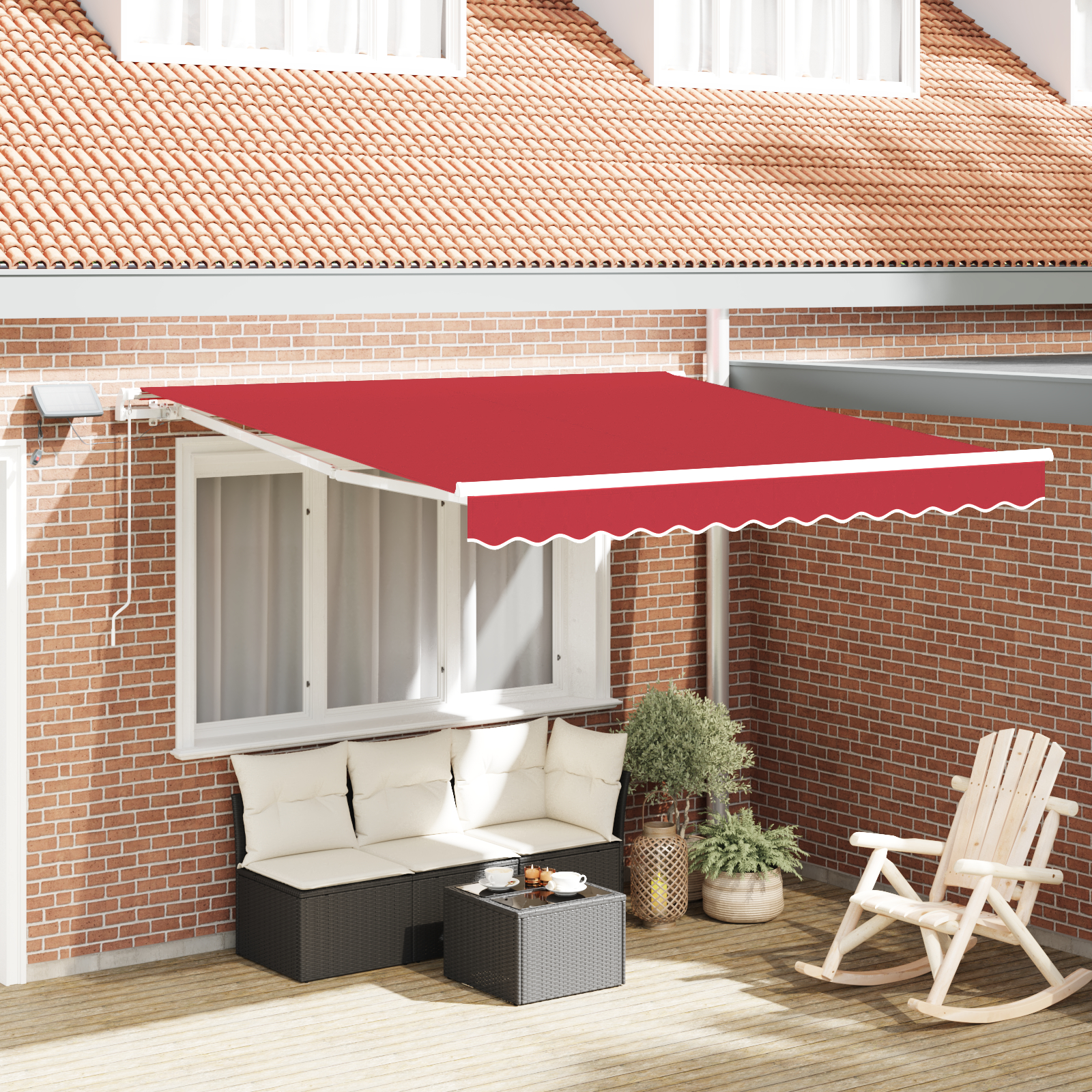 Mobilier grădină - Marchiză Manuală Retractabilă cu LED Roșie 300x250 cm,  Material de Înlocuire pentru Marchiză 3x2.5 m Roșie