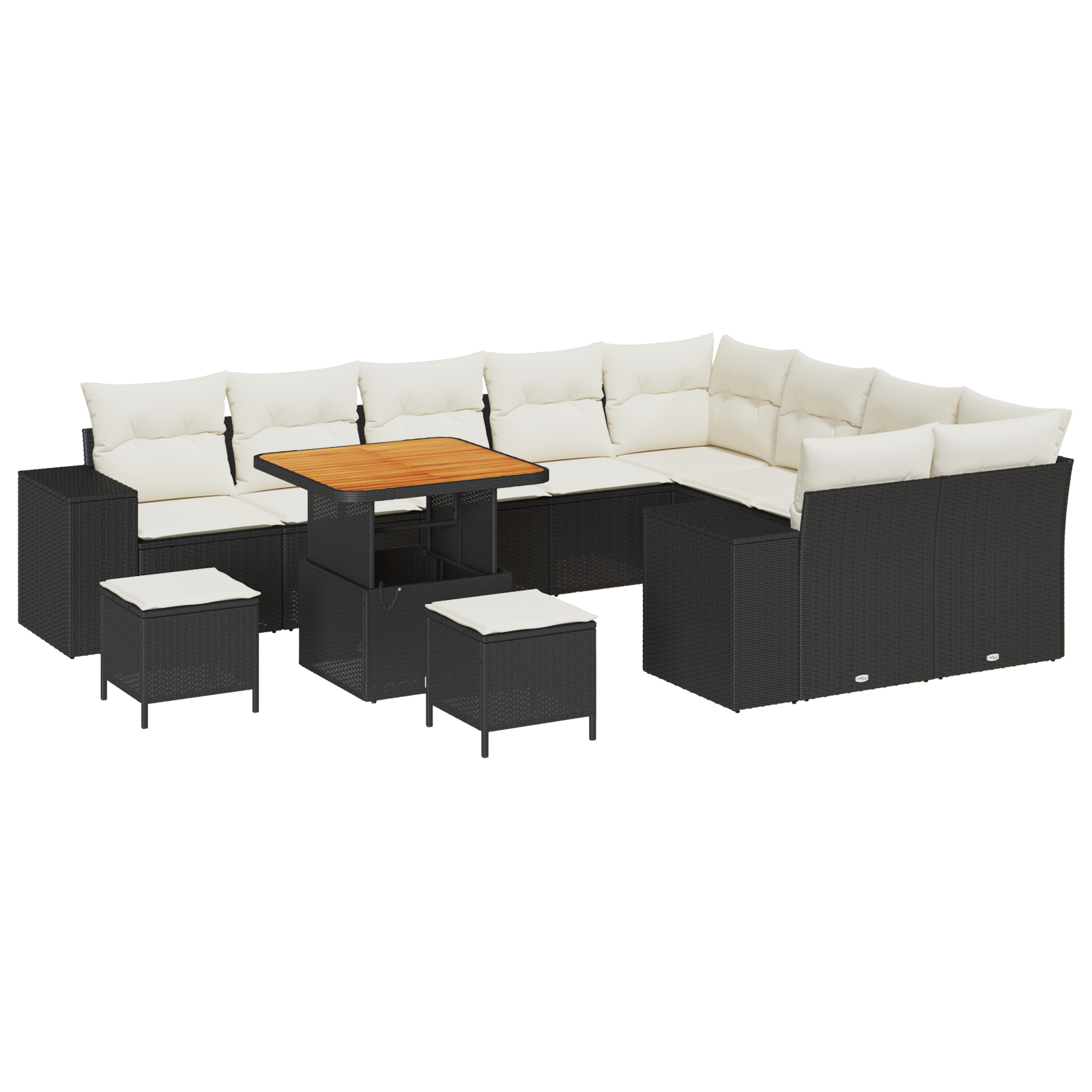 Set Sofa Grădină  cu Perne Negru Rattan Sintetic Acacia, Set Dining Grădină  cu Perne Negru Rattan Sintetic Acacia [1]