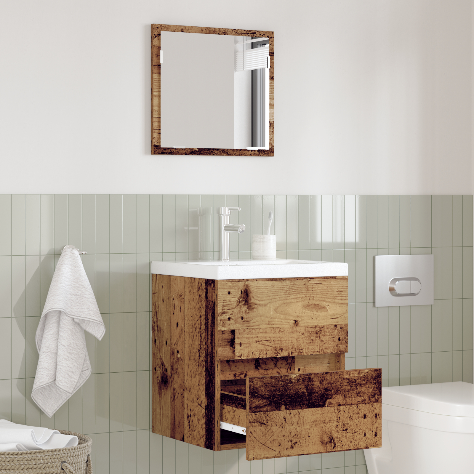 Seturi de mobilier pentru baie - Cabinet de stocare pentru baie Lemn vechi MDF cu furnir de lemn