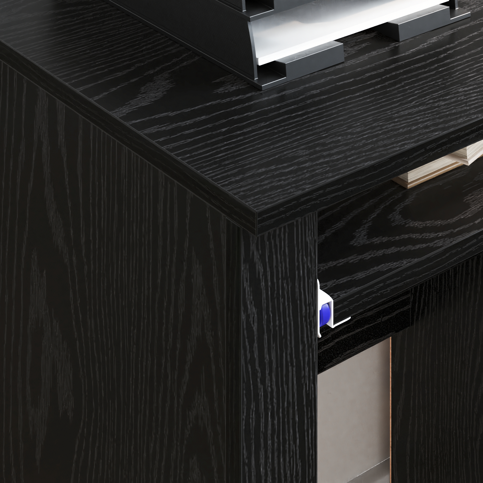 Birou Negru din Stejar Stejar Negru Lemn prelucrat, Metal Mediu [2]