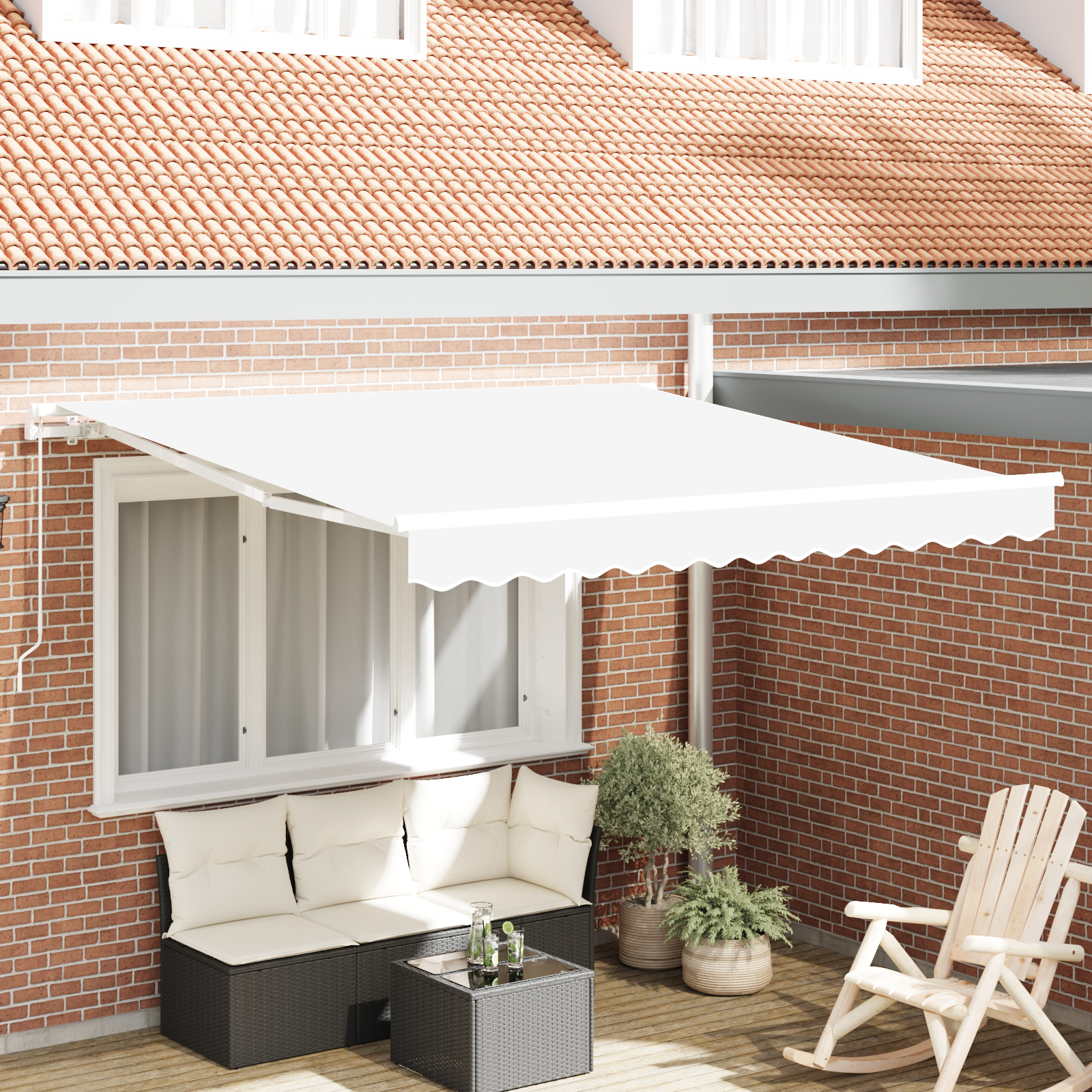 Mobilier grădină - Marchiză manuală retractabilă albă 300x250 cm,  Fabrică de înlocuire pentru marchiză 3x2,5 m albă
