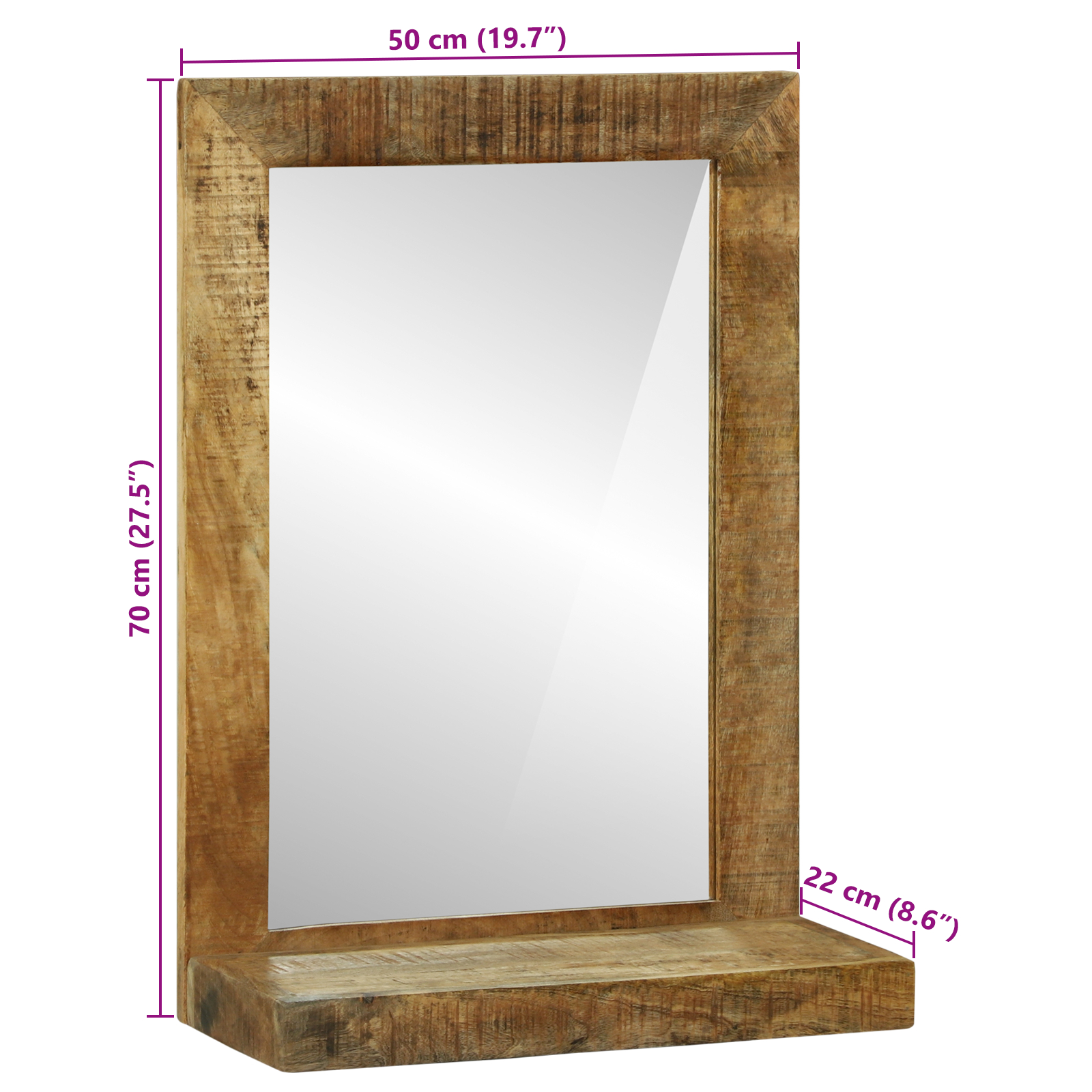 Oglindă de baie 50x22x70 cm din lemn masiv de mango brut [11]