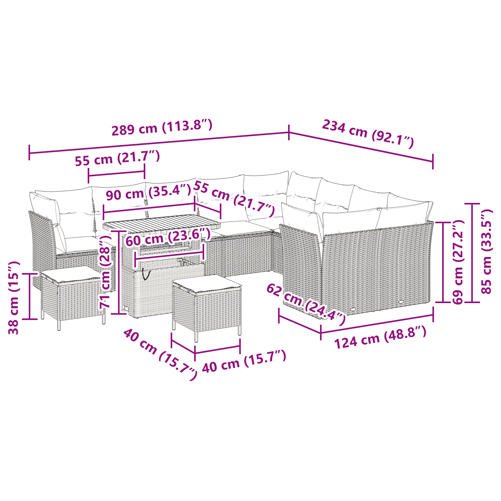 Set canapea de grădină  cu 12 piese și perne gri din ratan sintetic, Set de dining de grădină  cu 3 piese și perne gri din ratan sintetic [8]