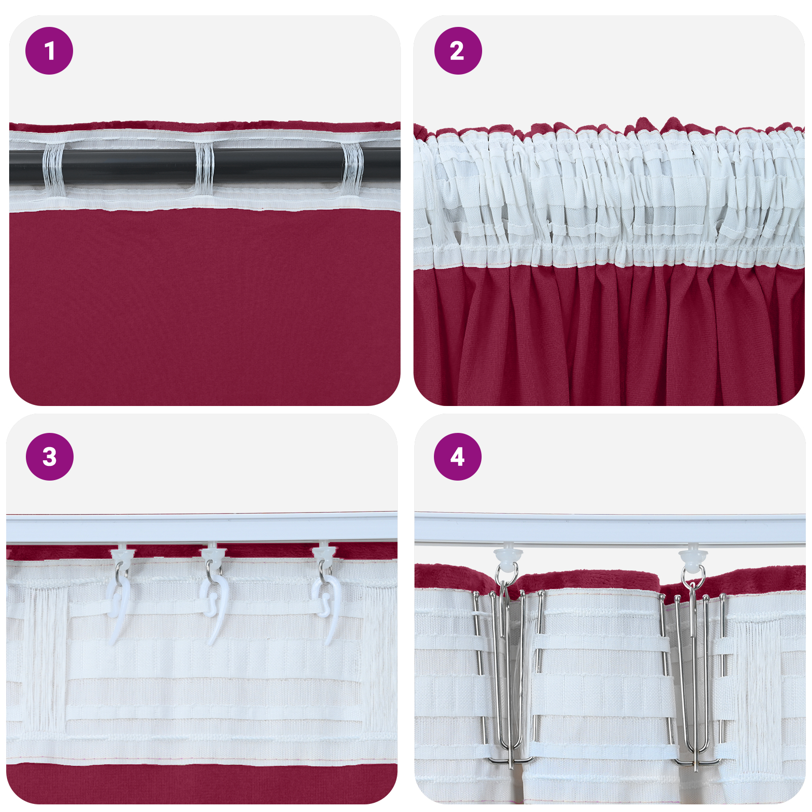 Draperii 2 buc cu buzunare pentru baghetă bordo 175x140 cm [7]