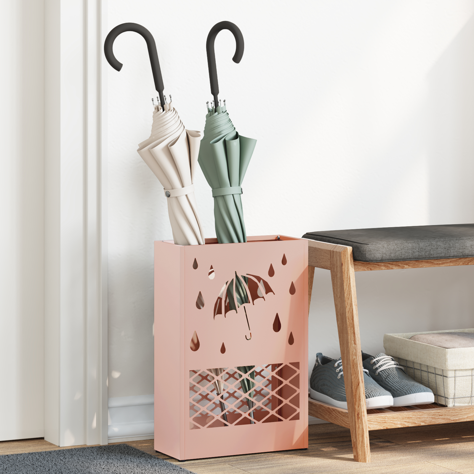 Cuiere & cârlige depozitare - Suport de Umbrele Roz Metal Mediu Inserții Decorative