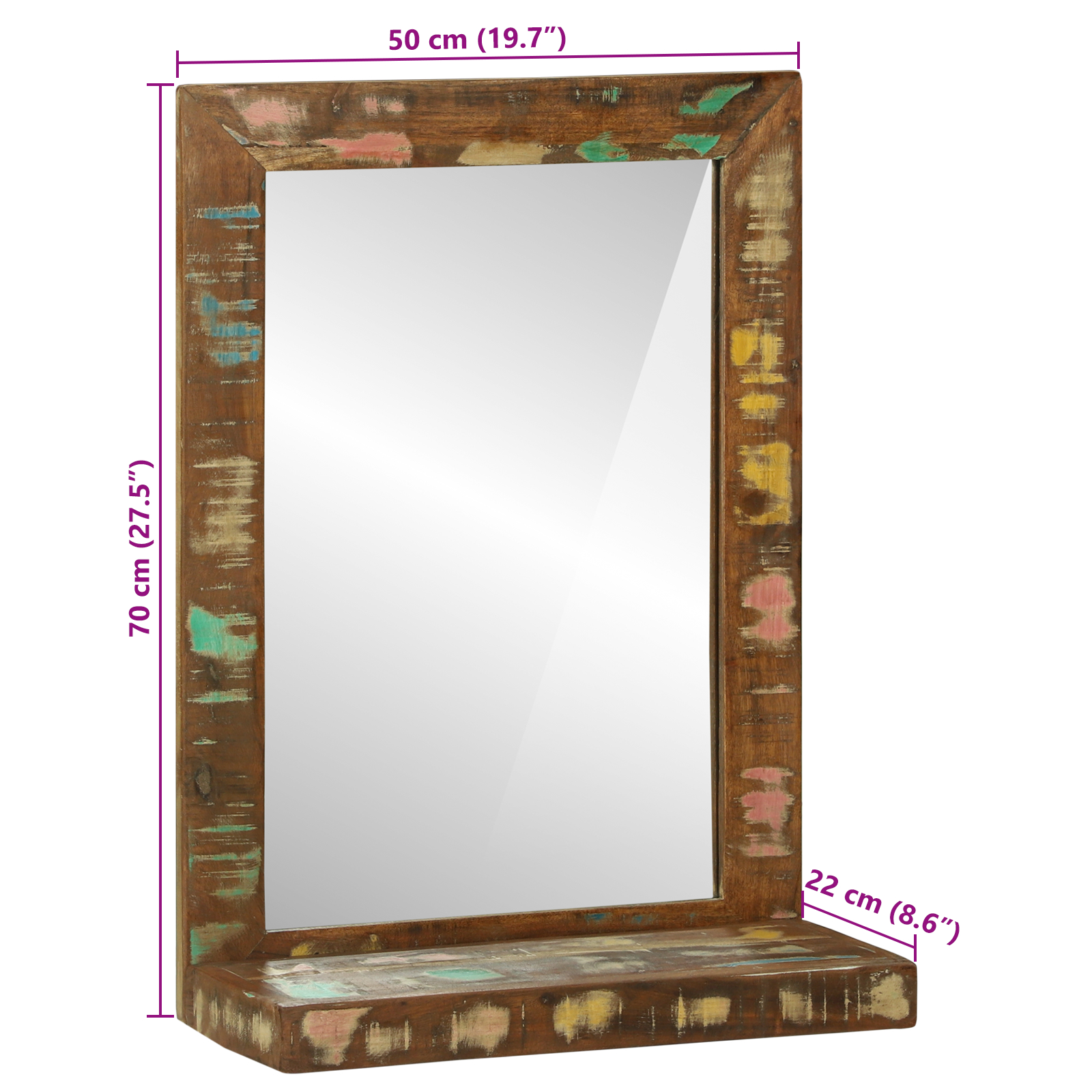 Oglindă de baie 50x22x70 cm din lemn masiv recuperat [11]