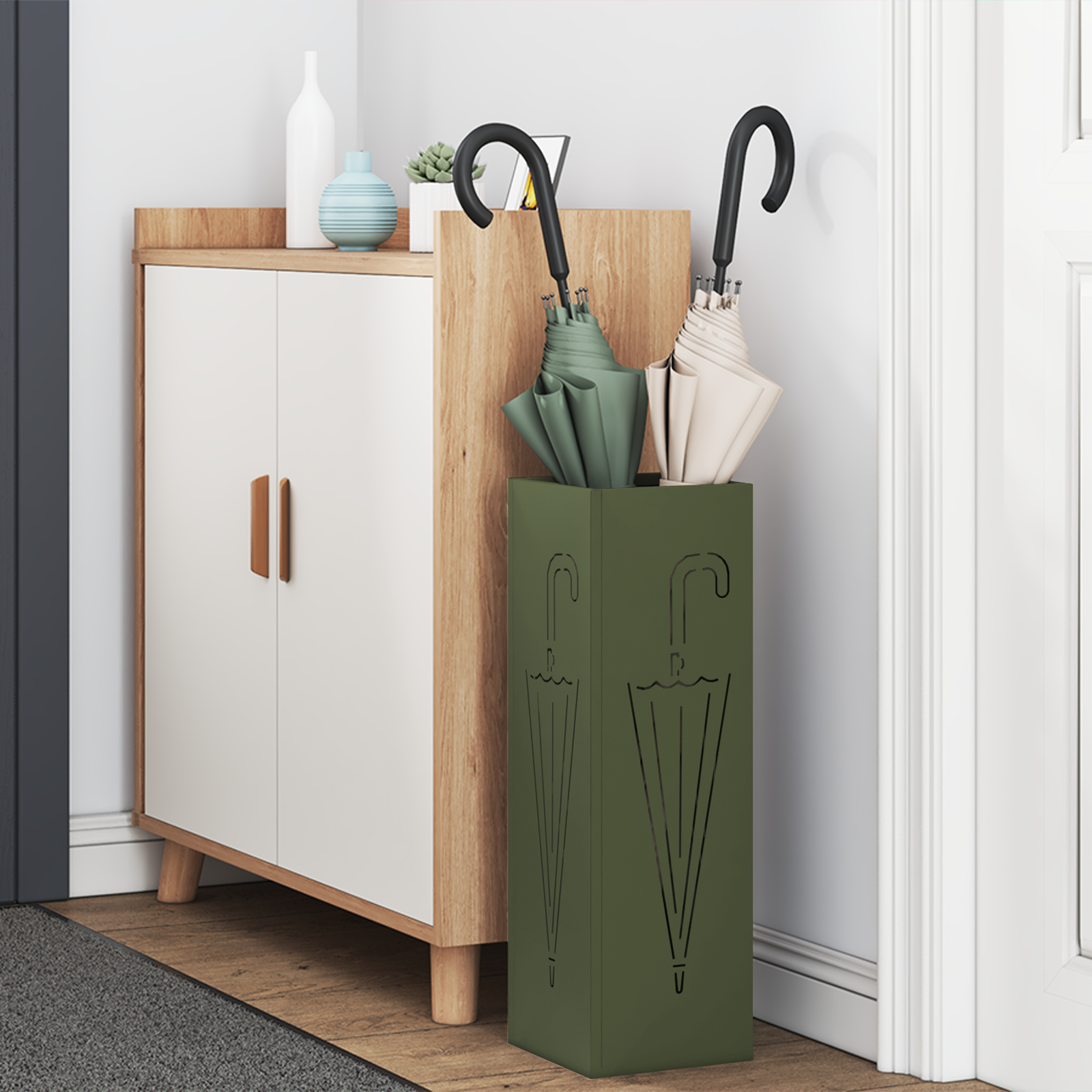 Suport de umbrele Verde oliv Metal Mediu Inserții decorative [2]