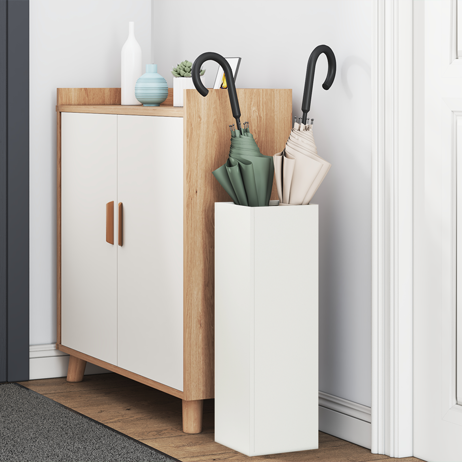 Suport Umbrele Alb Lemn Mediu Suport Alb Umbrele Dreptunghiular [2]