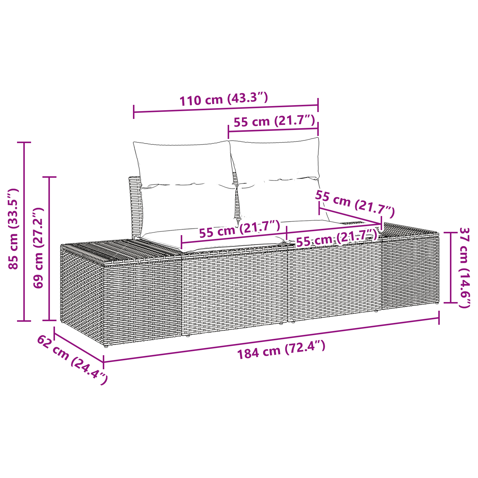 Set de Canapea de Grădină  cu 14 Piese și Pernițe Bej Poliratan Acacia, Sofa de Grădină  cu 2 Locuri și Pernițe Bej Poliratan, Set de Dining de Grădină  cu 4 Piese și Pernițe Bej Poliratan Acacia [9]
