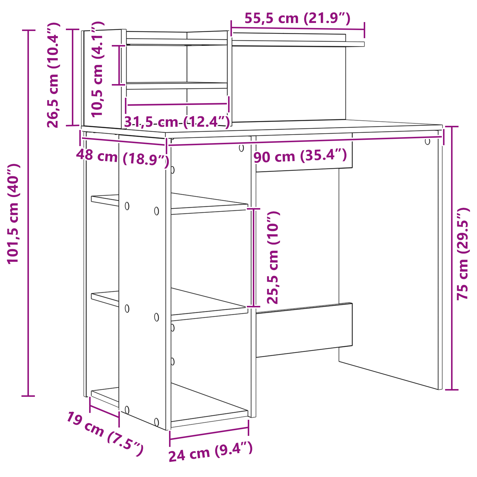 Birou cu stocare gri beton 90x48x101.5 cm lemn prelucrat [9]