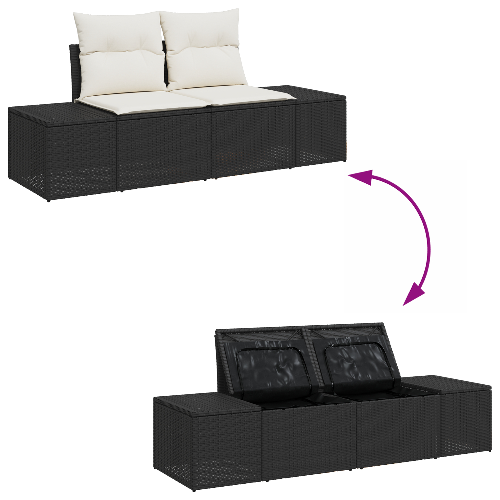 Set canapea de grădină cu 8 piese cu perne, negru, poliratan, acacia, Canapea de grădină pentru 2 persoane cu storage și perne, negru, poliratan, Set de dining de grădină cu 3 piese cu perne, negru, p [9]