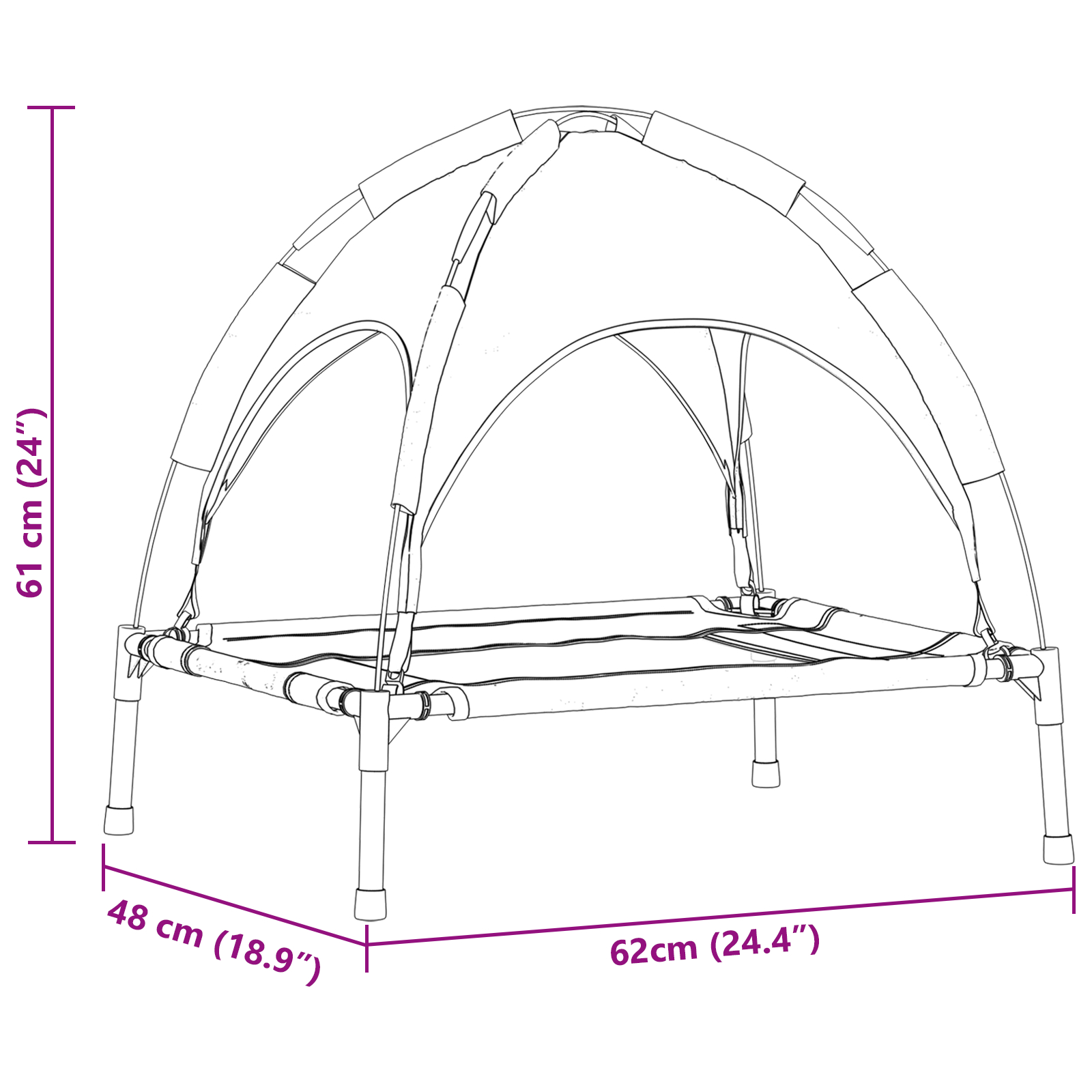 Pat ridicat pentru câini cu acoperiș detașabil Argintiu Oțel [9]