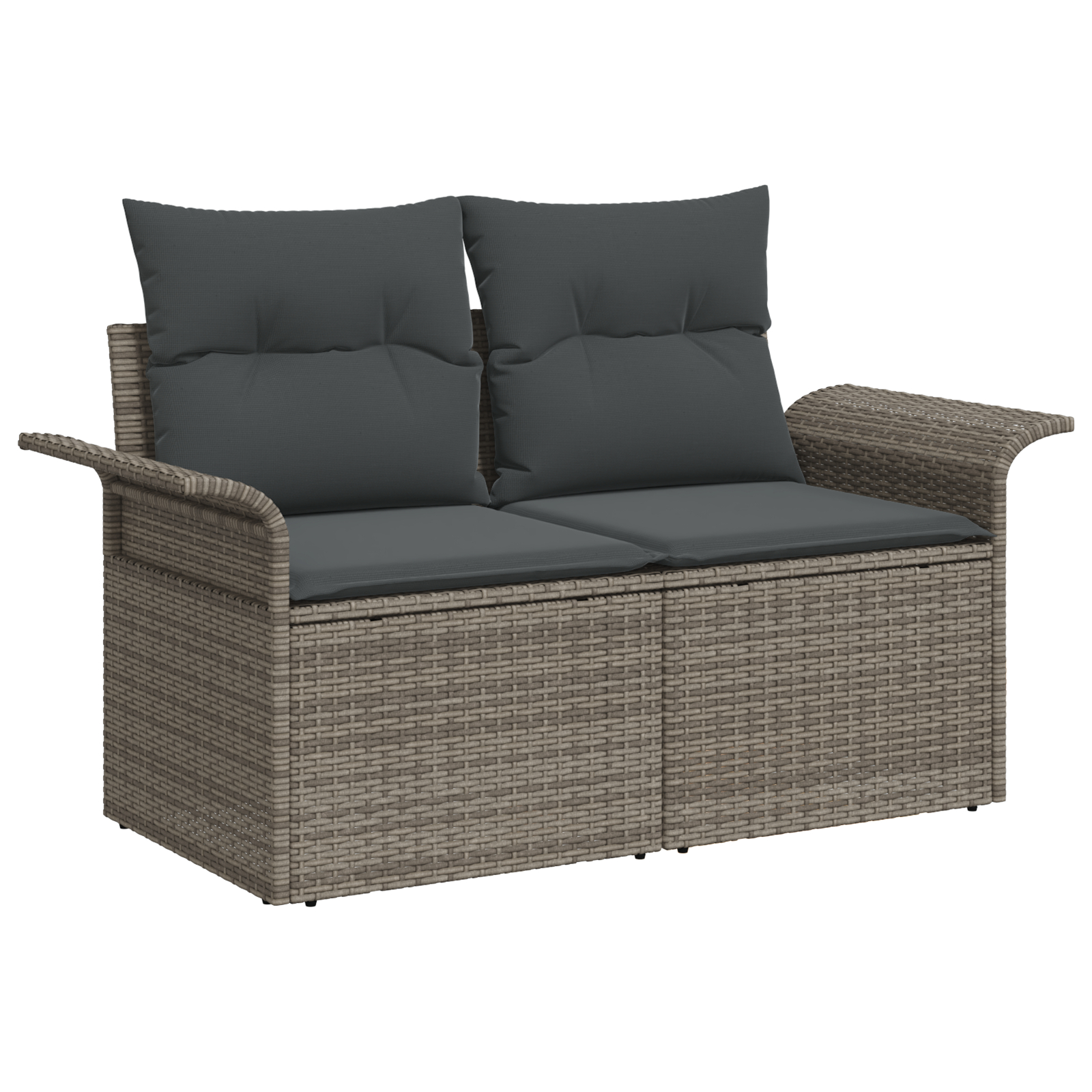 Set de 8 Piese de Sofa de Grădină cu Perne Gri din Ratan Polimeric și Acacia,  Sofa de Grădină pentru 2 Persoane cu Perne Gri din Ratan Polimeric,  Set de Dining pentru Grădină cu 3 Piese cu Perne Gri [5]