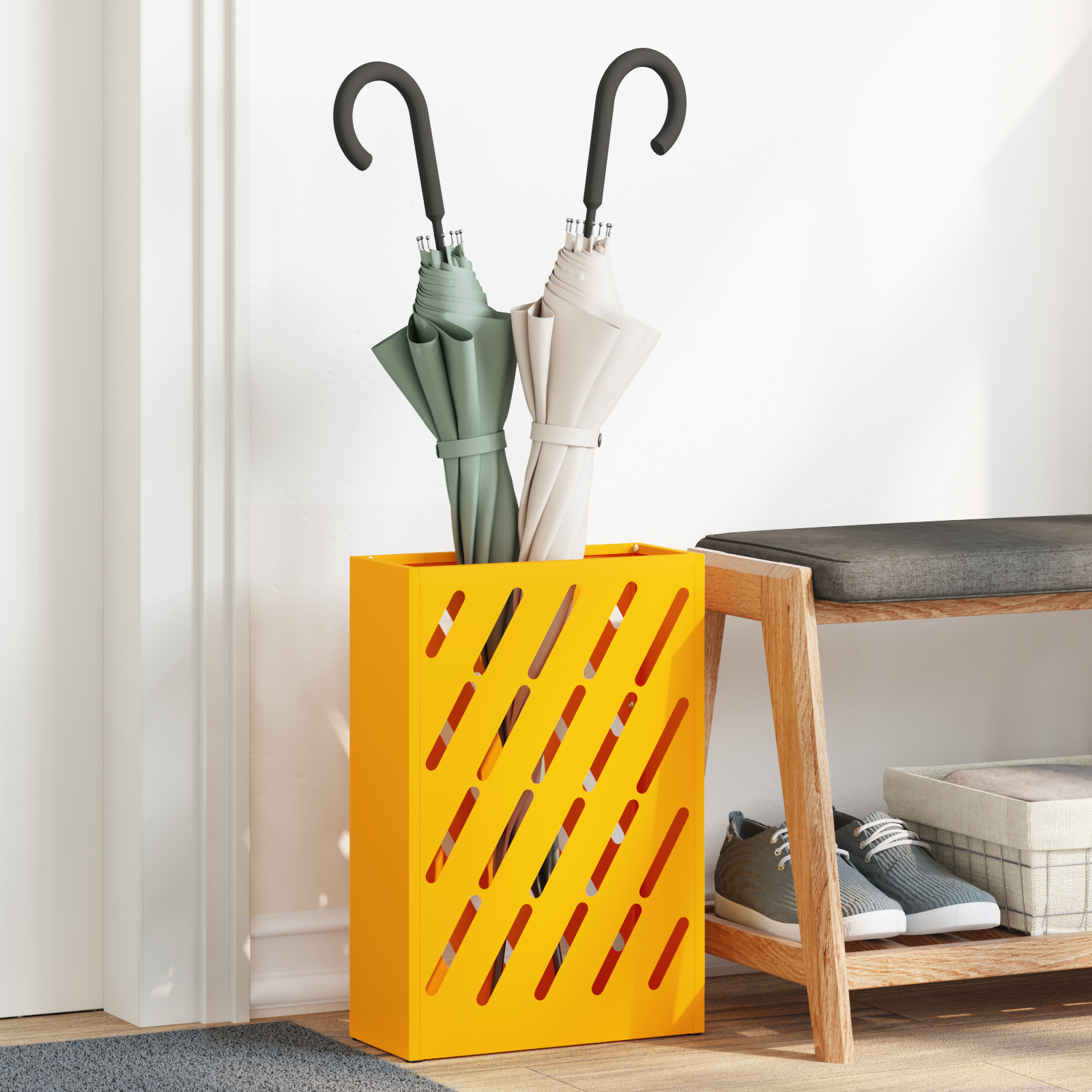 Cuiere & cârlige depozitare - Suport de umbrele Muștar Metal Standard Suport de umbrele