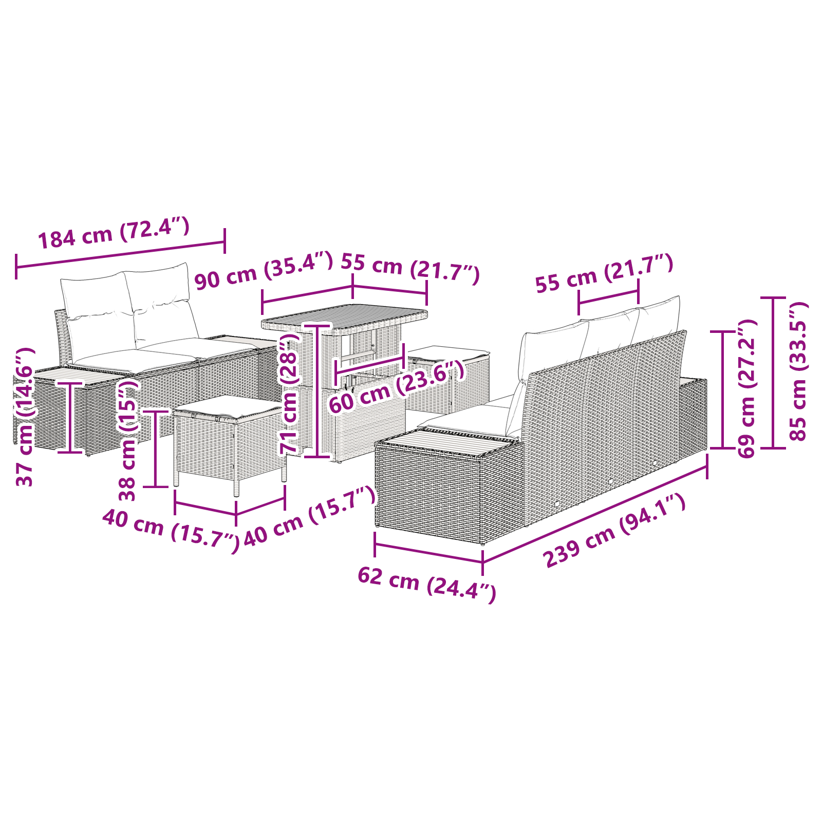 Set de Sofă  cu 8 Piese și Perne Bej din Ratan Polimeric, Set de Dining pentru Grădină  cu 3 Piese și Perne Bej din Ratan Polimeric [10]