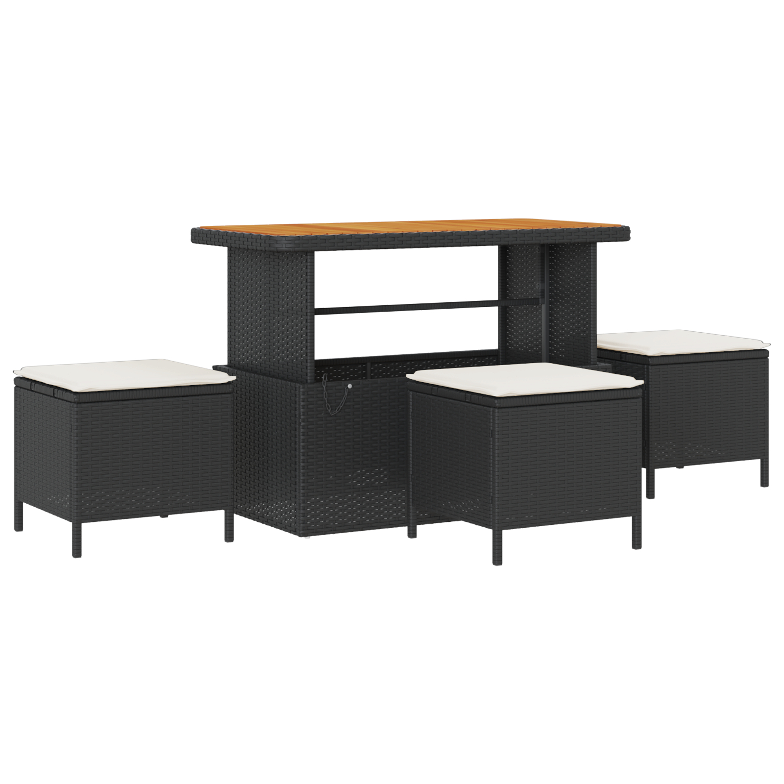 Set de canapele vieXL de 14 piese cu perne Negru Poliratan Acacia, Canapea de grădină vieXL cu 2 locuri cu perne Negru Poliratan, Set de dining pentru grădină vieXL de 4 piese cu perne Negru Poliratan [5]